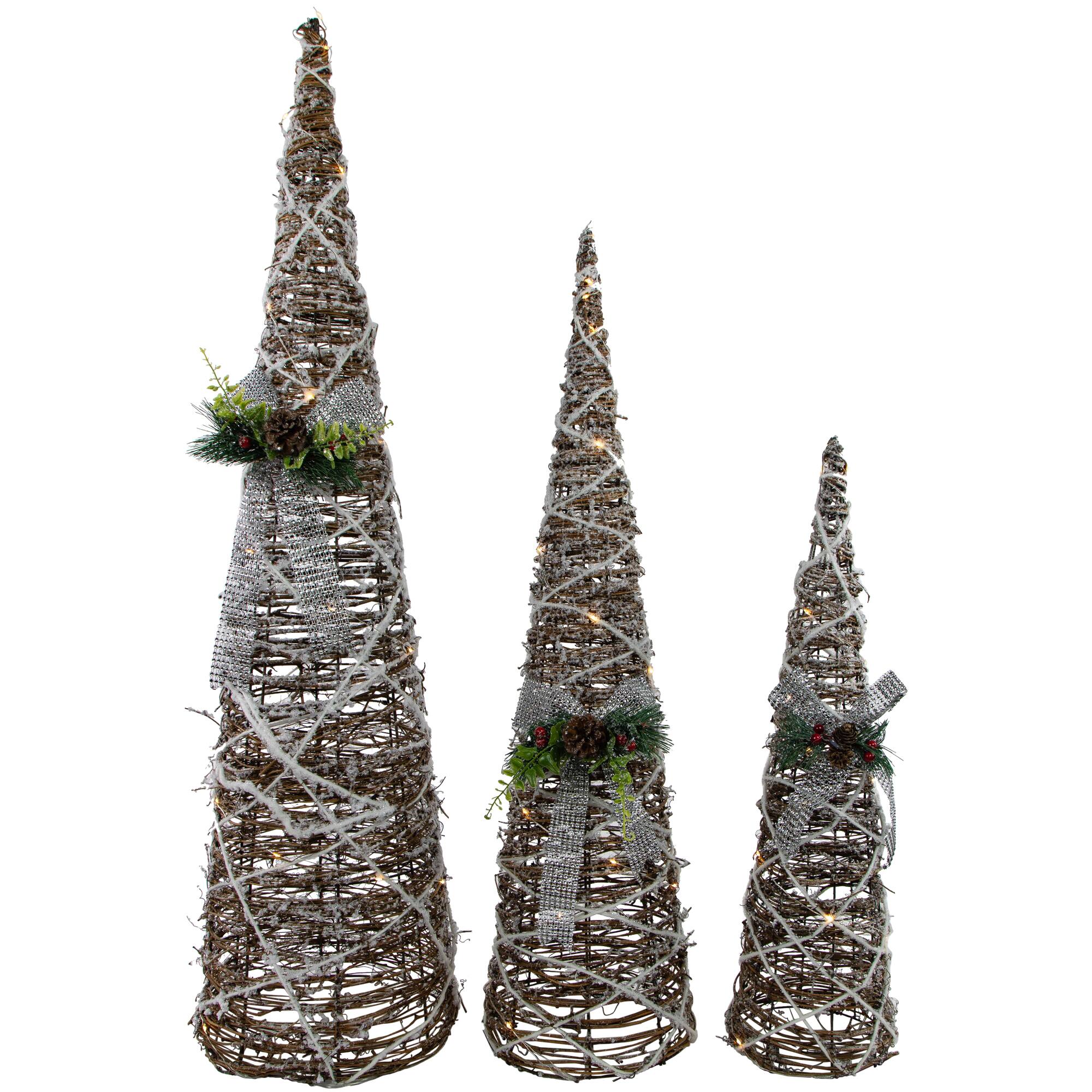 LED Lighted Pine & Berries Cone Christmas Tree Decorations Set