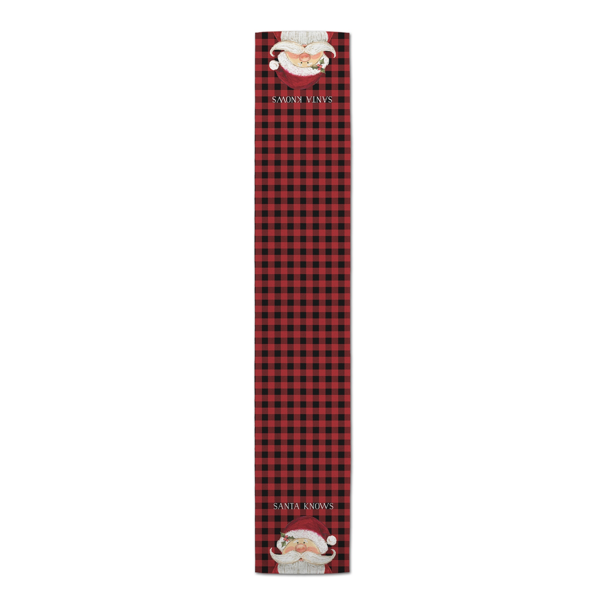 Santa Knows on Plaid 16x72 Poly Twill Table Runner