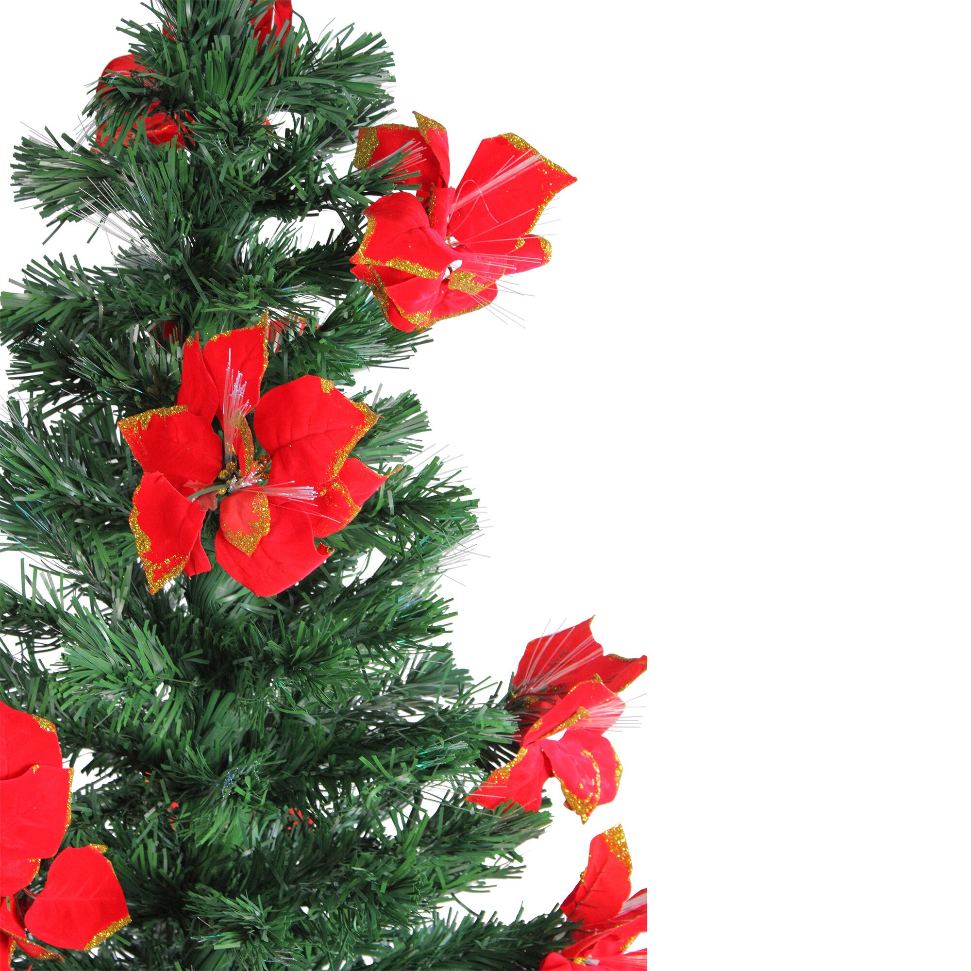 5ft. Fiber Optic Color Changing Artificial Christmas Tree with Red Poinsettias &#x26; Star