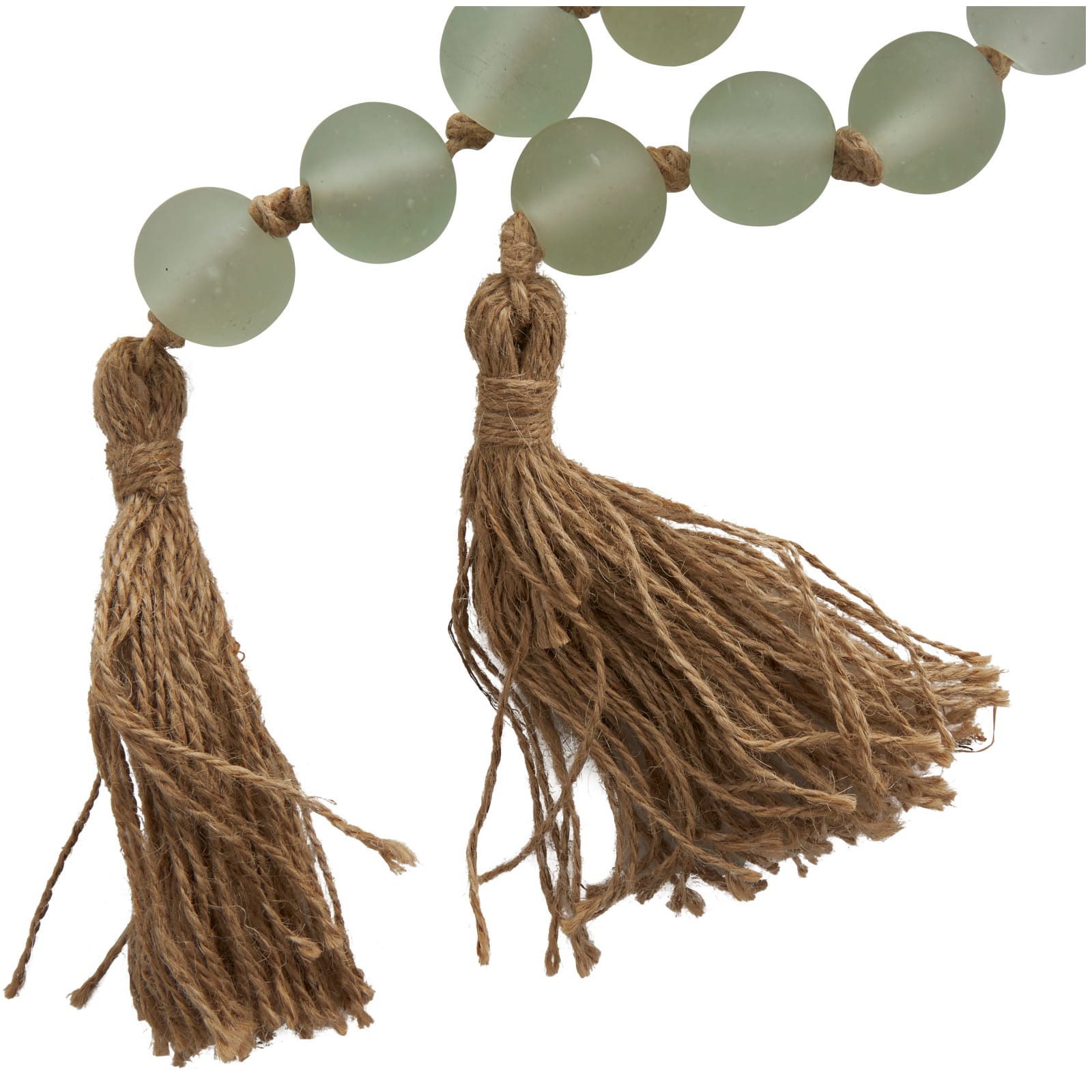 45&#x22; Handmade Round Frosted Glass Bead Garland with Tassels &#x26; Knotted Jute