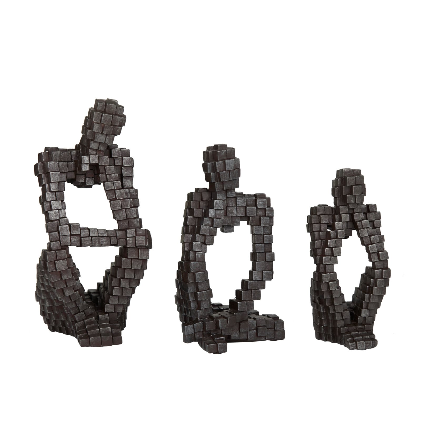 Set of 3 Black Polystone Contemporary Sculpture, 13 x 6 x 6 By Ivory And Iris