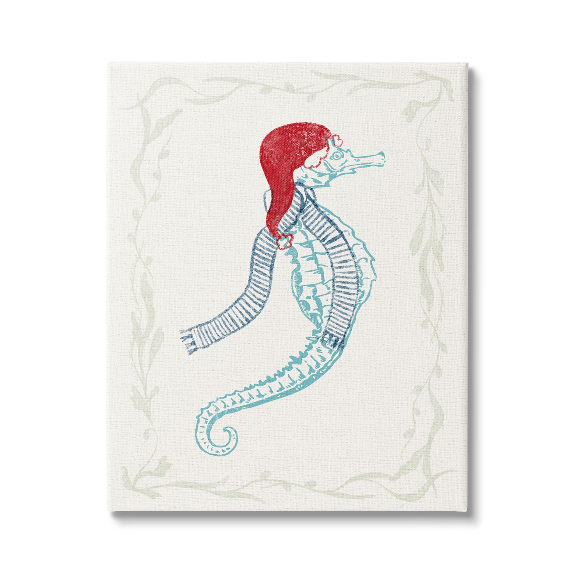 Stupell Industries Coastal Christmas Seahorse Santa Canvas Wall Art
