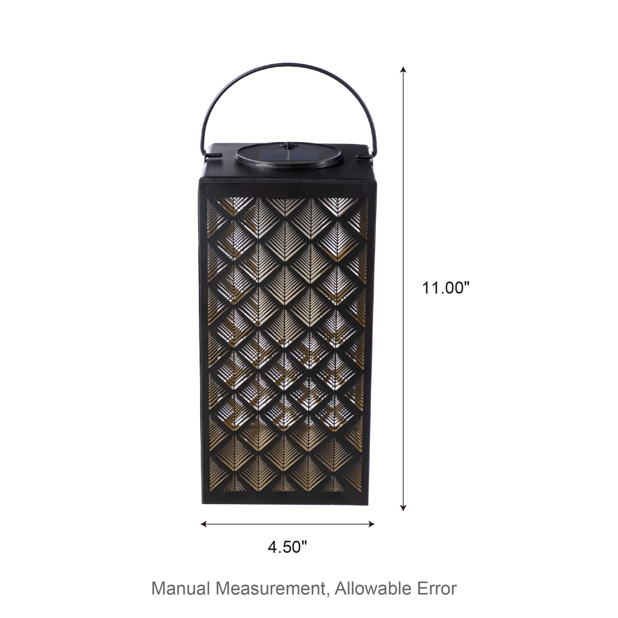 Glitzhome® 11" LED Black Square Textured Glass Solar Powered Hanging Lantern