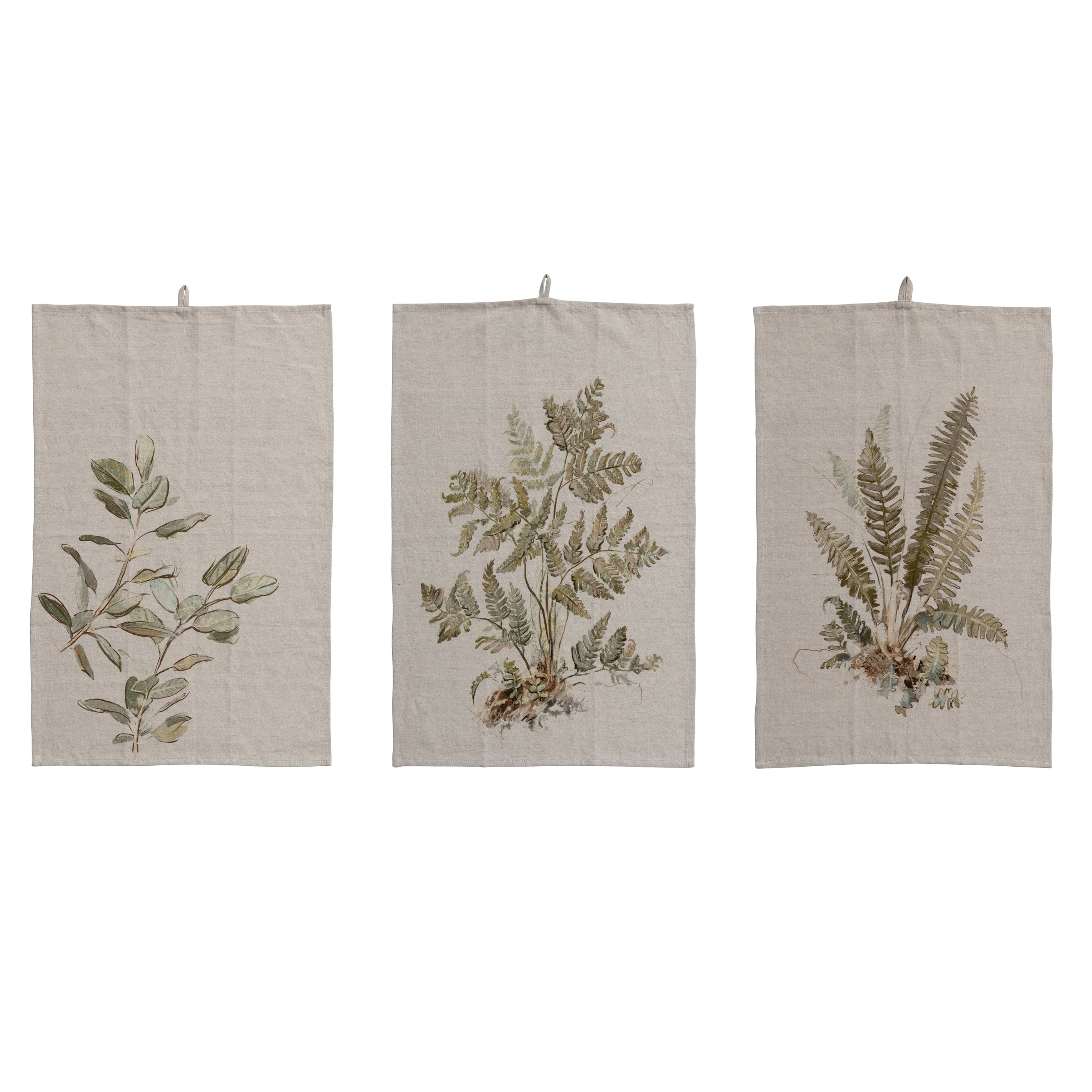 Hello Honey® Cotton and Linen Printed Tea Towel with Botanical Image, 3ct.