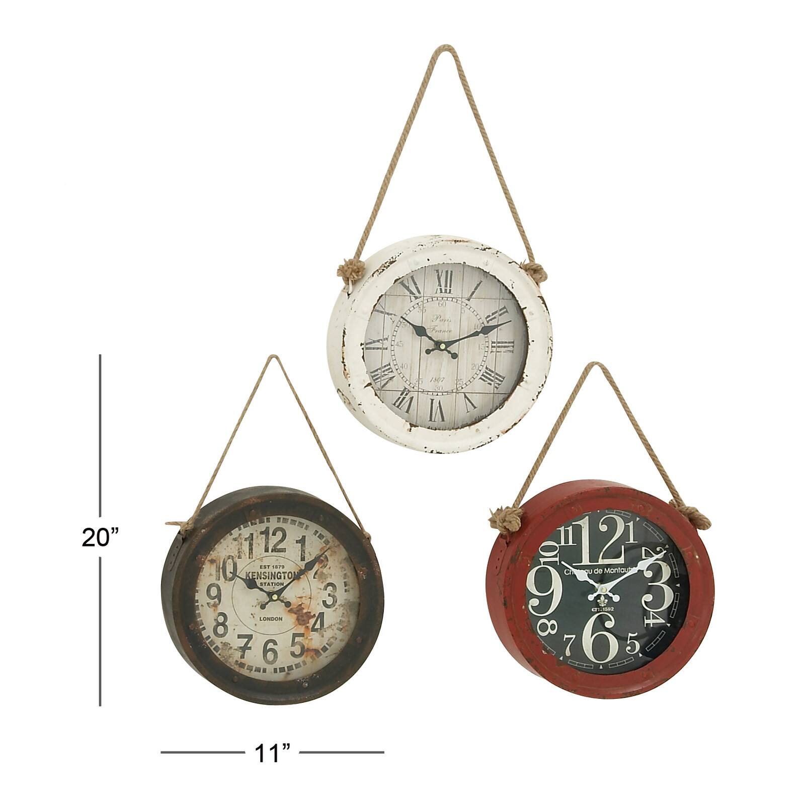 Set of 3 White Metal Vintage Wall Clock, 11&#x22;