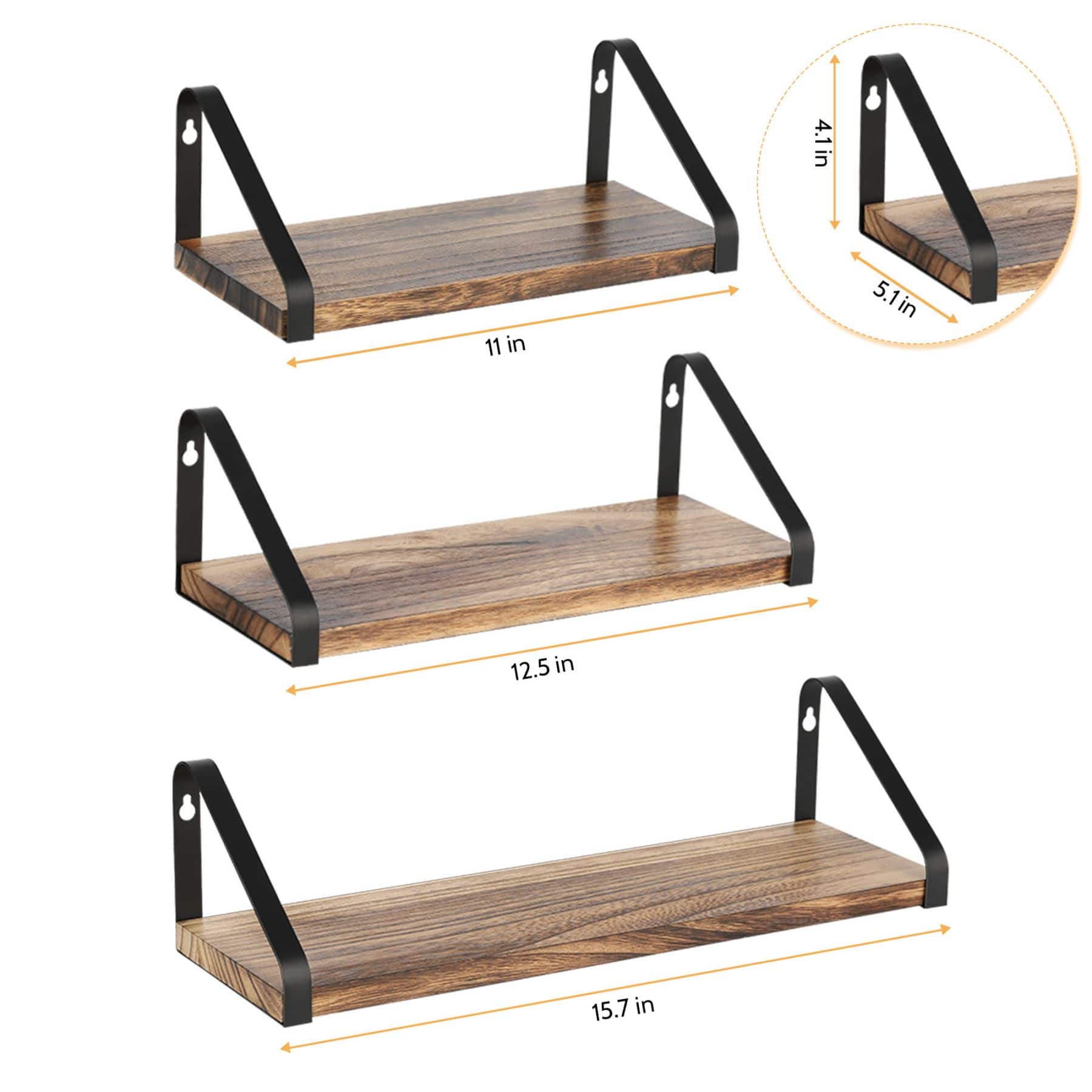 NEX™ Brown Rustic Wood Floating Shelves Set