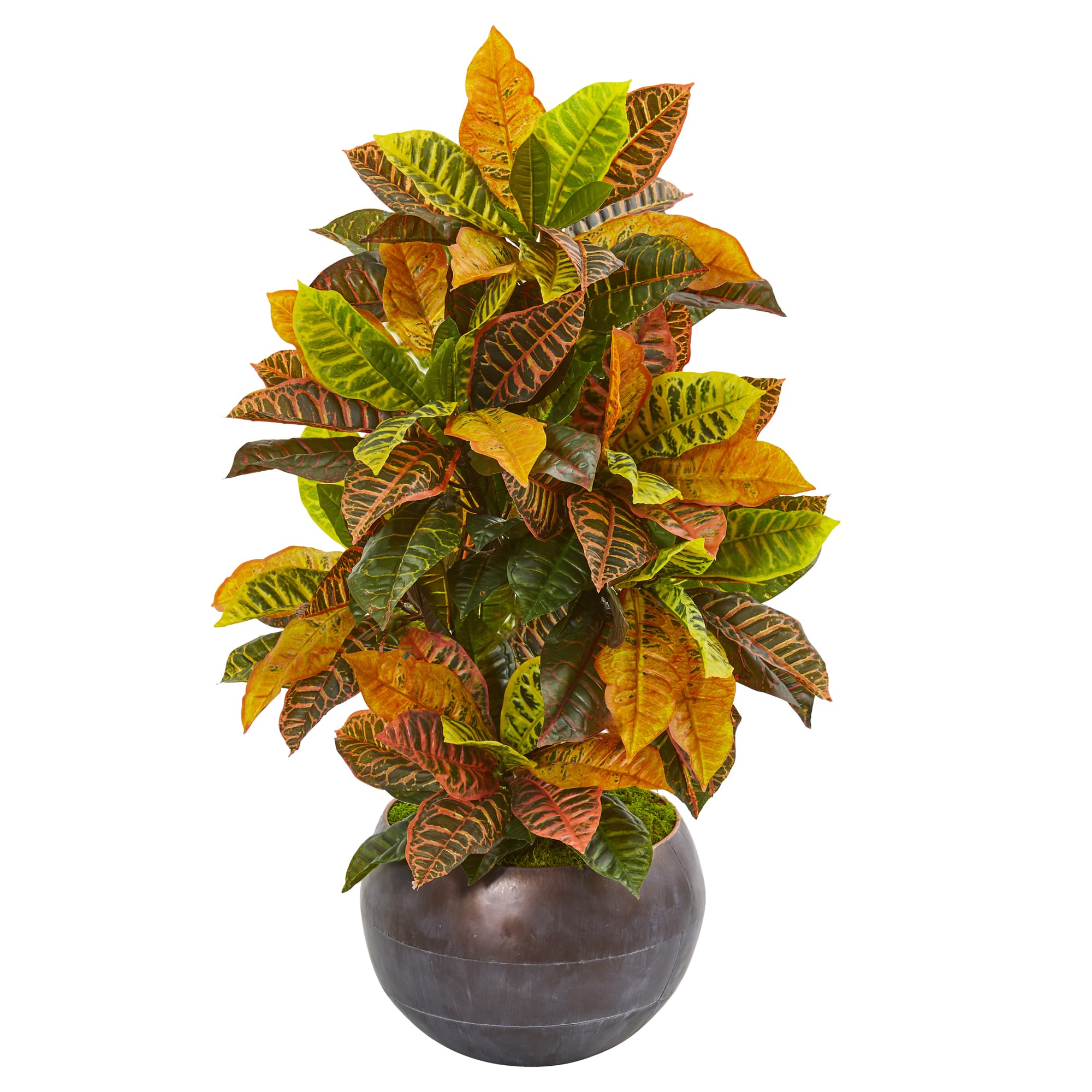 3ft Croton Artificial Plant In Metal Bowl Trees And Floor Plants