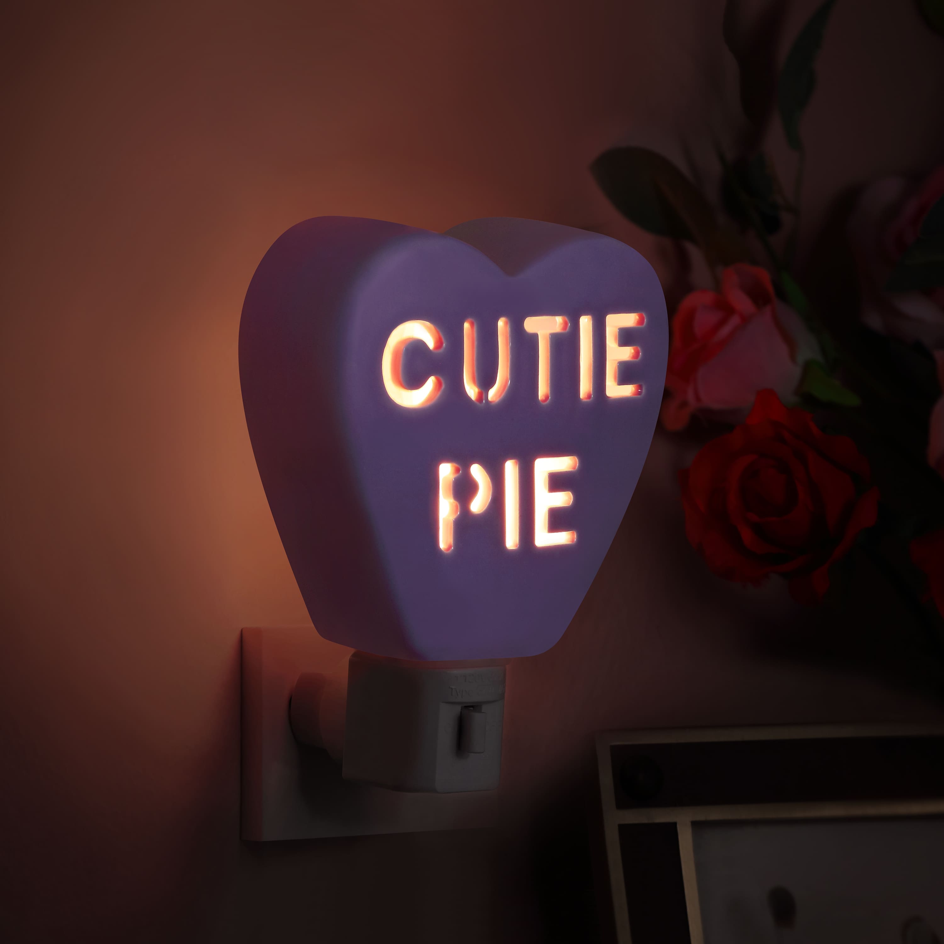 Miss Valentine Purple Ceramic Candy Heart Cutie Pie Nightlight