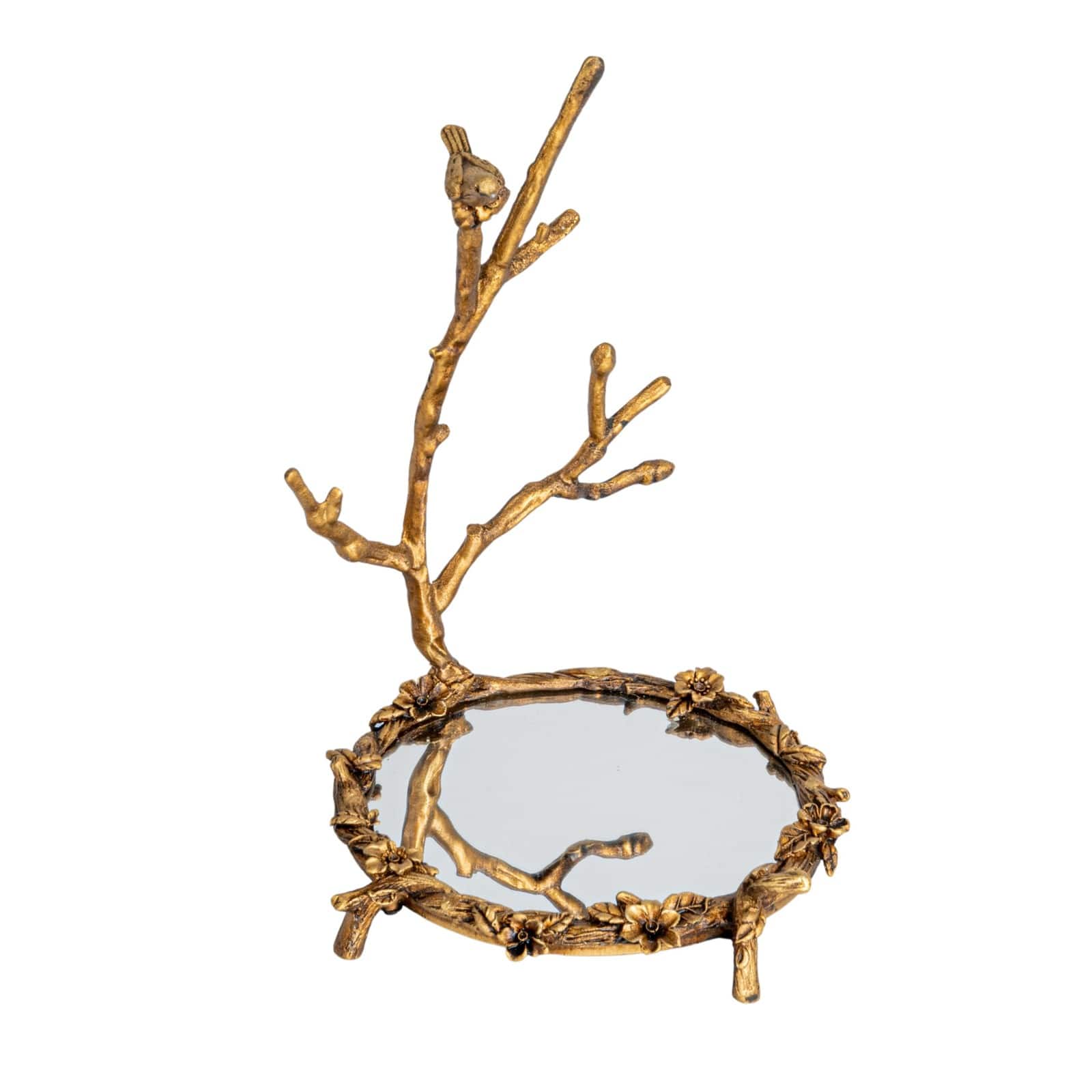 Hello Honey&#xAE; 8.25&#x22; Gold Antique Pewter Jewelry Holder with Bird Detail