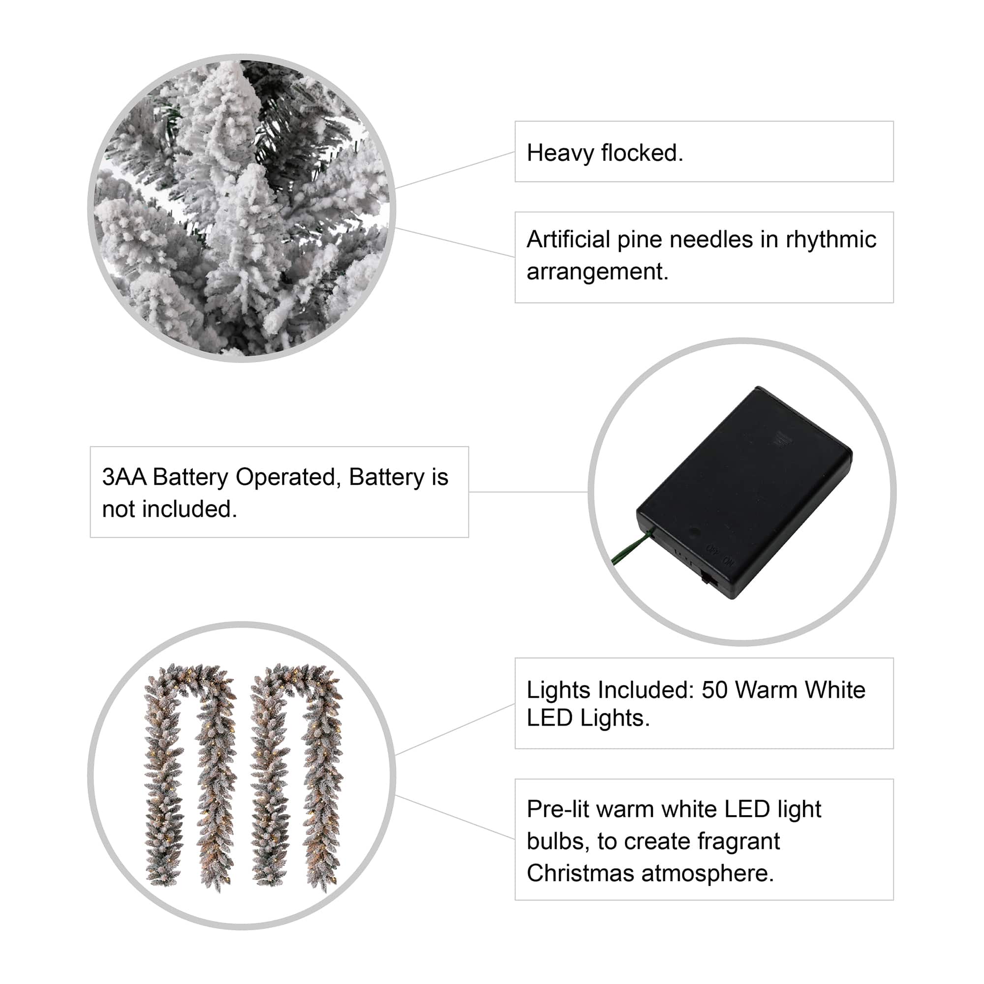 Glitzhome® 9ft. Pre-Lit Flocked Christmas Garland Set with Timer, 3 Functions