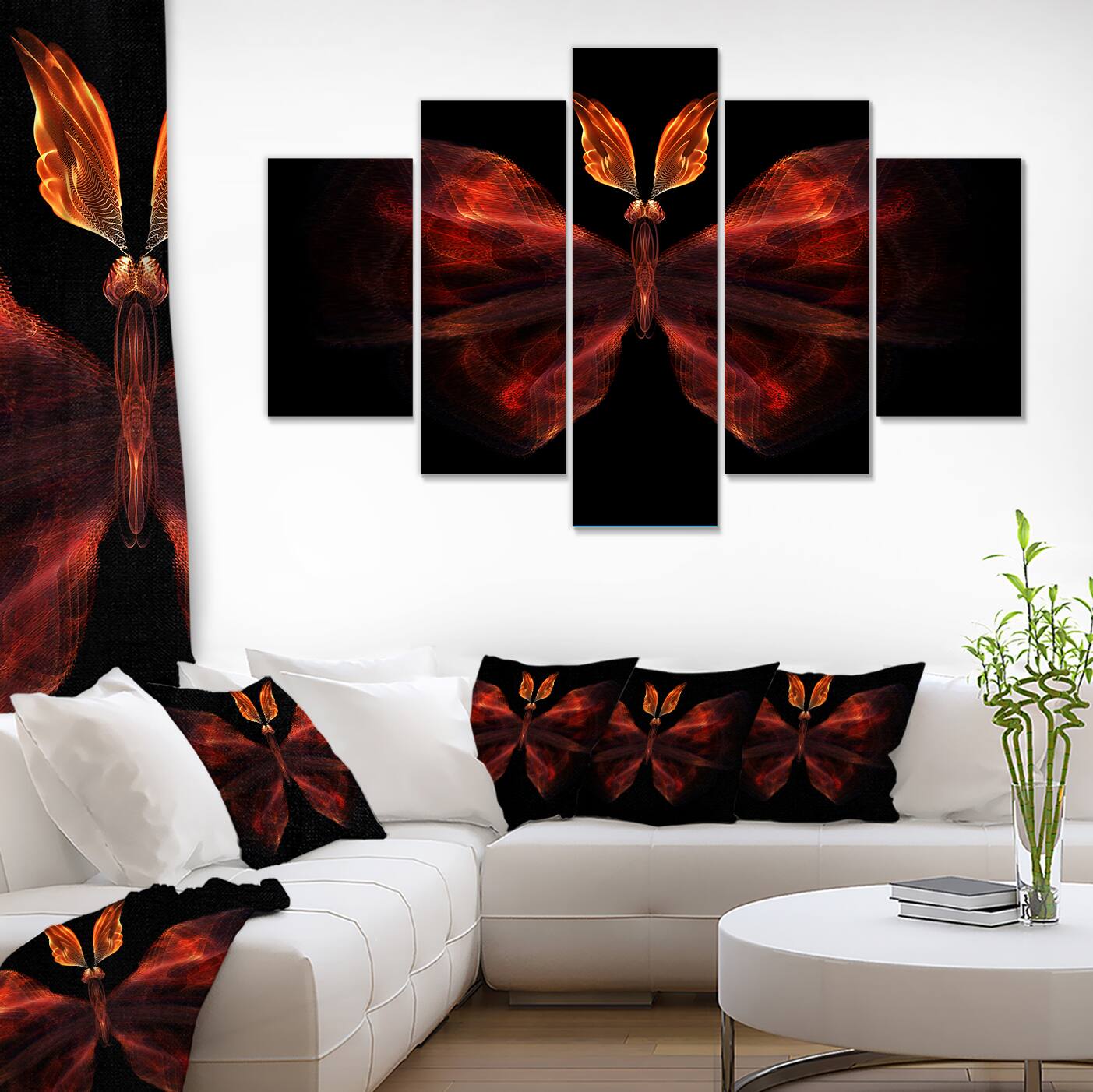 Designart - Red Fractal Butterfly in Dark - Contemporary Canvas Art Print