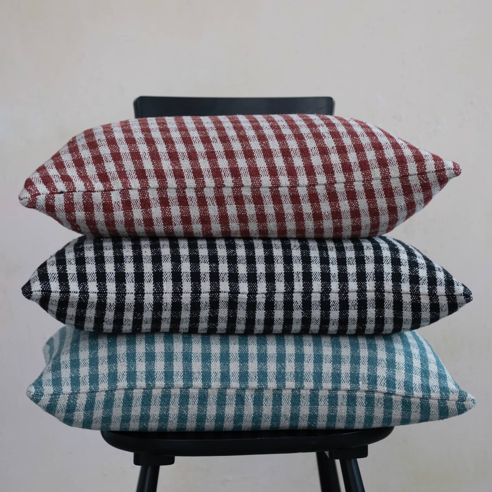 Gingham Woven Recycled Cotton Blend Lumbar Pillow Cover