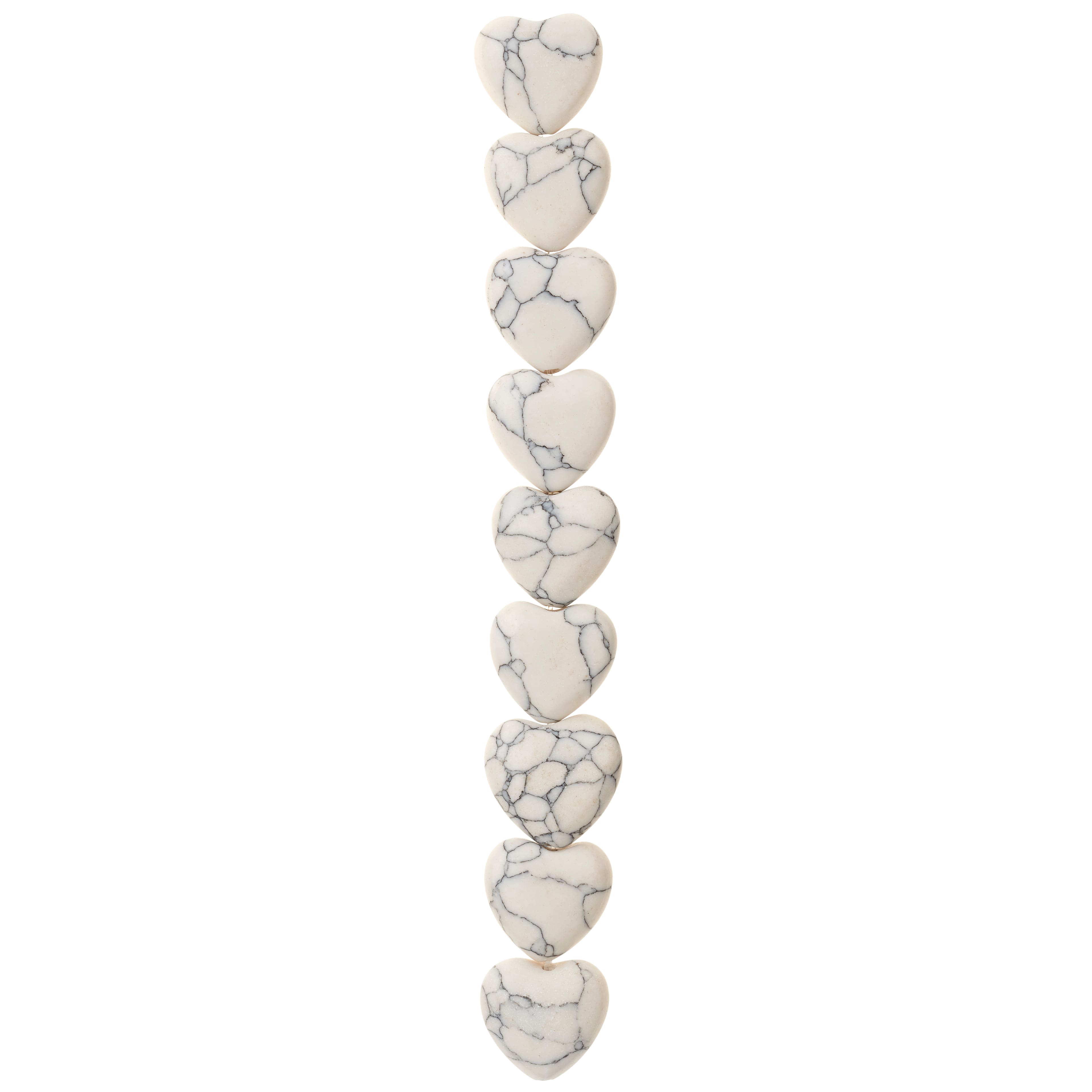 White Howlite Heart Semi-Precious Beads by Bead Landing™, 12mm