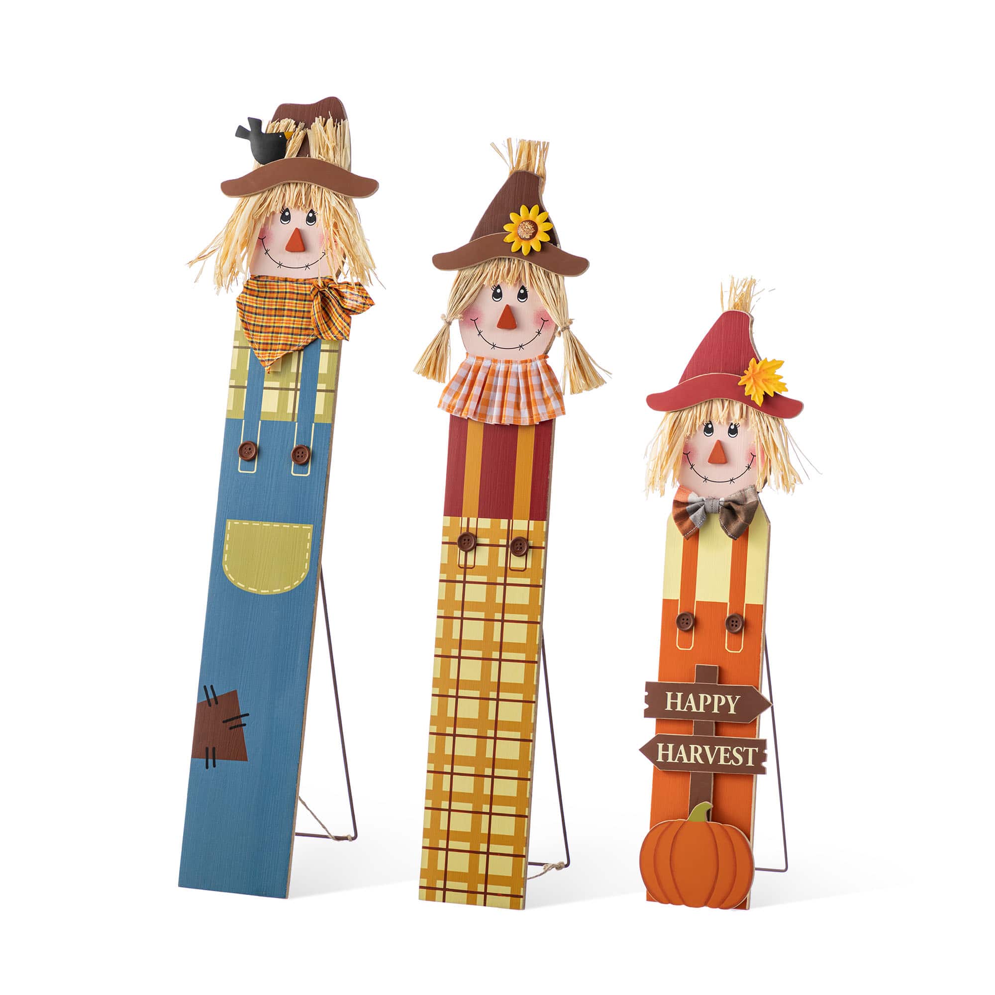 Glitzhome&#xAE; Fall Wood Sacrecrow Family Porch Decor Set