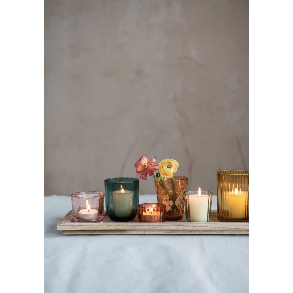 Glass Votive Candle Holders &#x26; Wood Tray Set