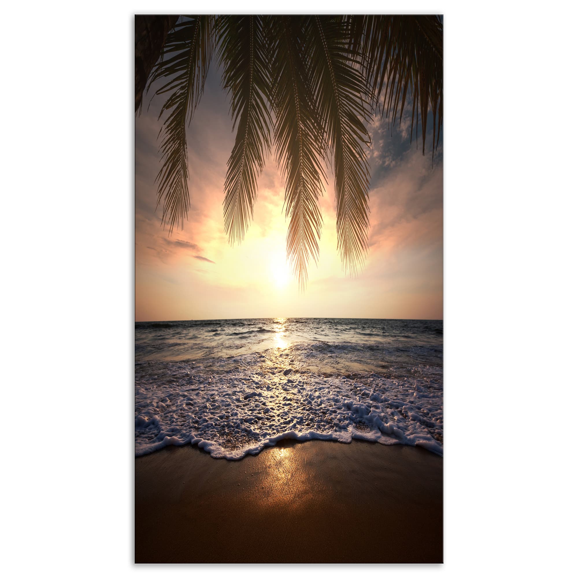 Designart - Tropical Beach with Palm Leaves - Seashore Canvas Art Print