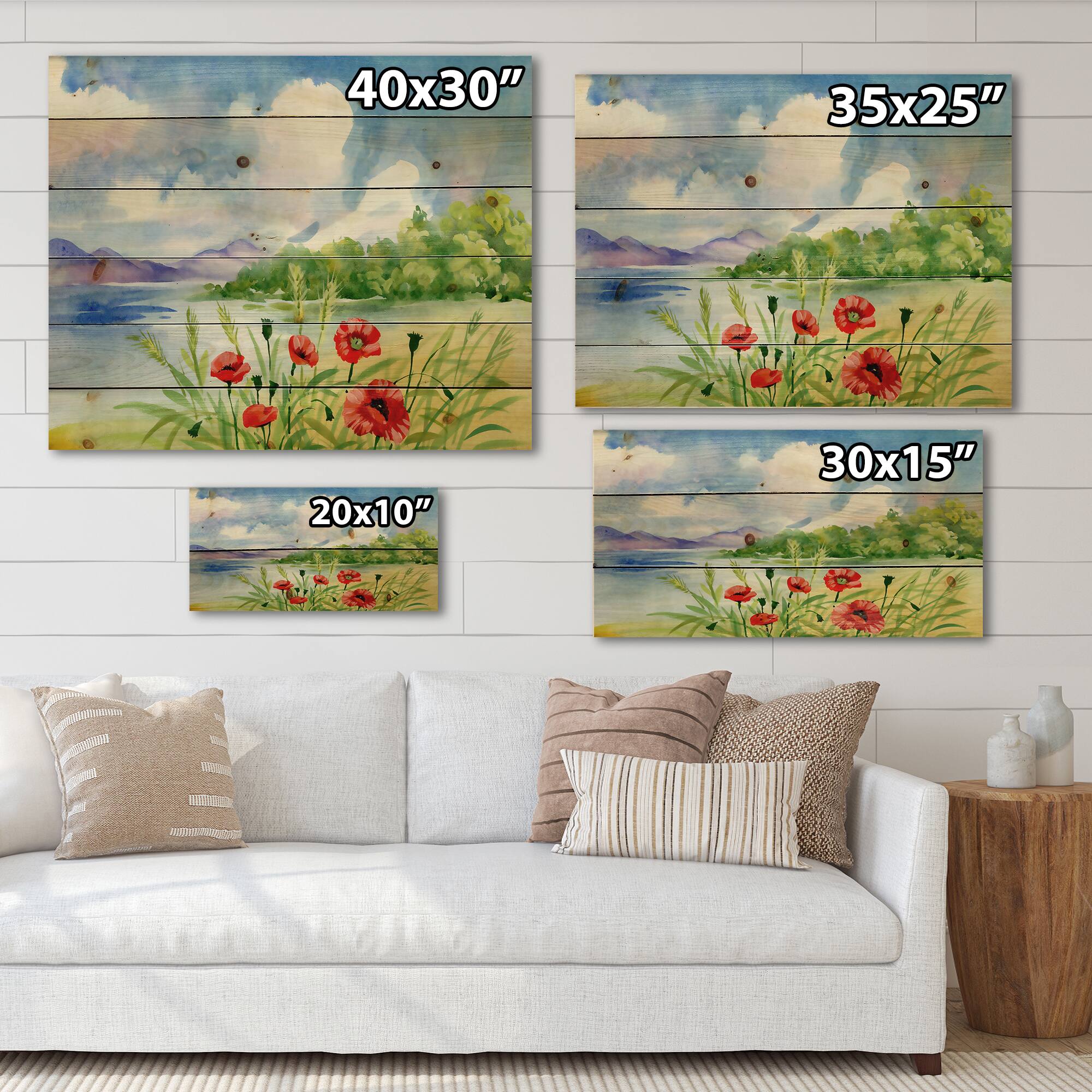 Designart - Red Tulips On The Bank Near A Mountain River