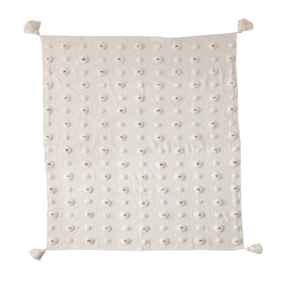 Hello Honey® White and Gold Cotton Tufted Throw with Tassels