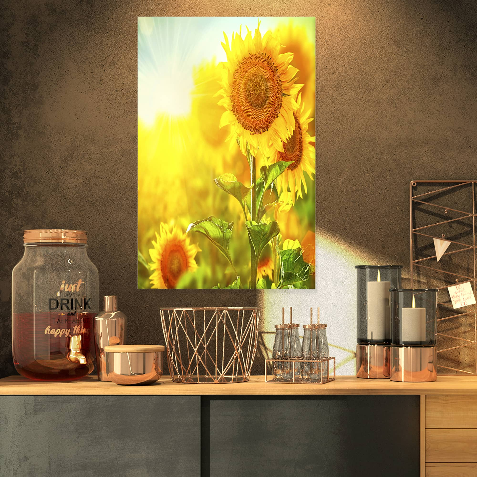 Designart - Bright Sunflowers Blooming on Field - Large Animal Canvas Art Print