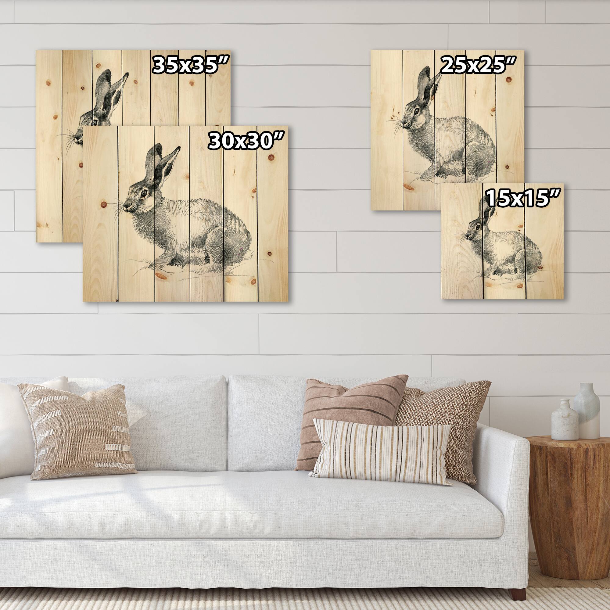 Designart - Monochrome Portrait Of Rabbit - Farmhouse Print on Natural Pine Wood