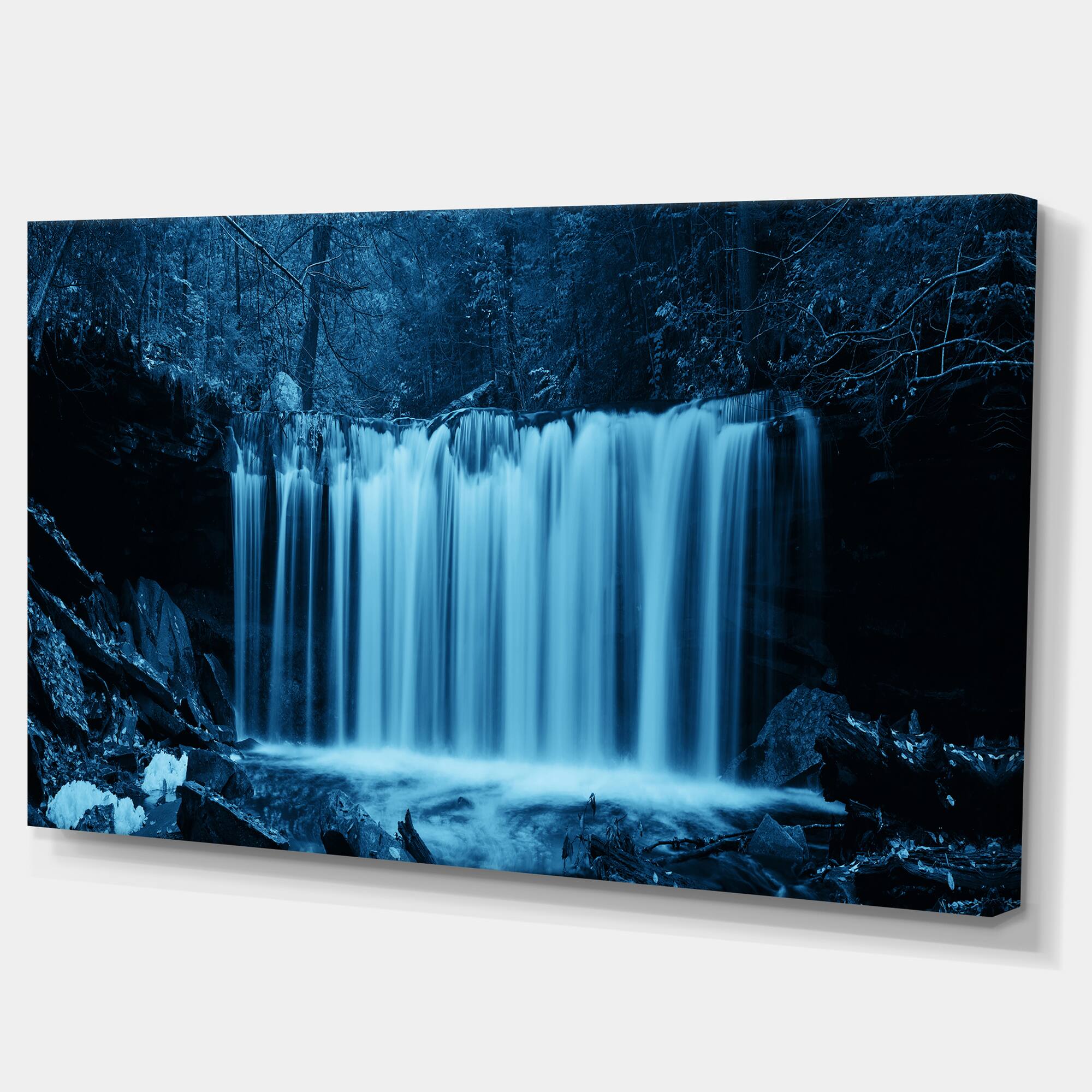 Designart - Waterfalls in Wood Black and White - Landscape Canvas Art Print