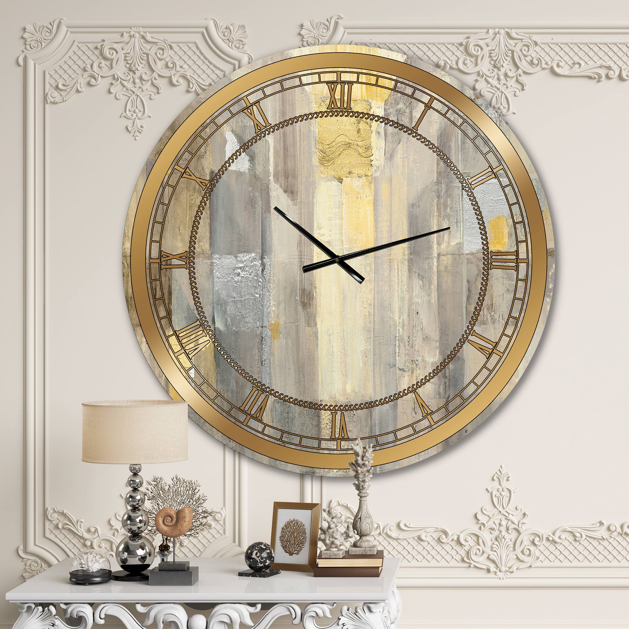Designart 'Gold Square Watercolor Glam Wall Clock