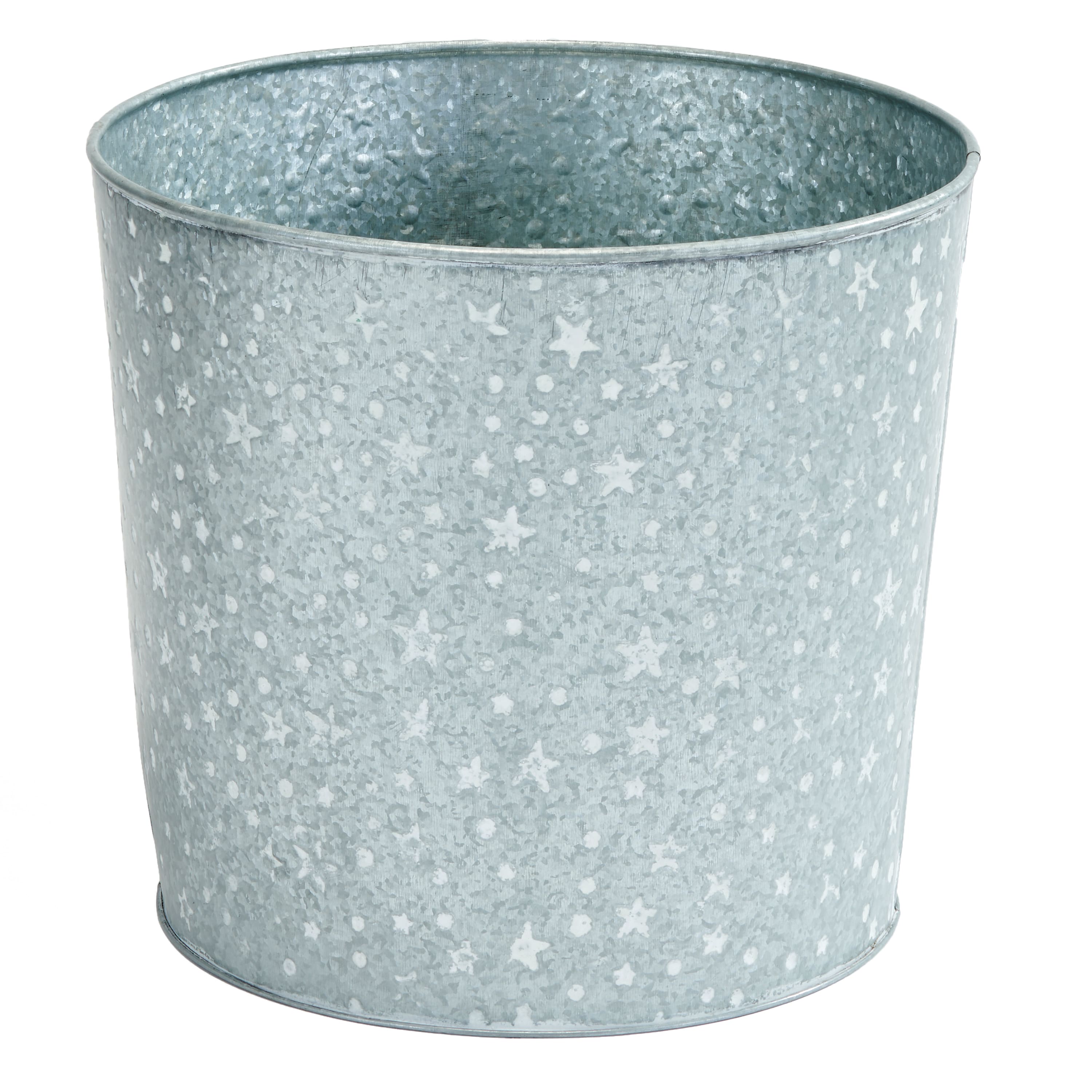 Galvanized Metal Christmas Planter Bucket with White Stars & Dots Sets, 2ct.