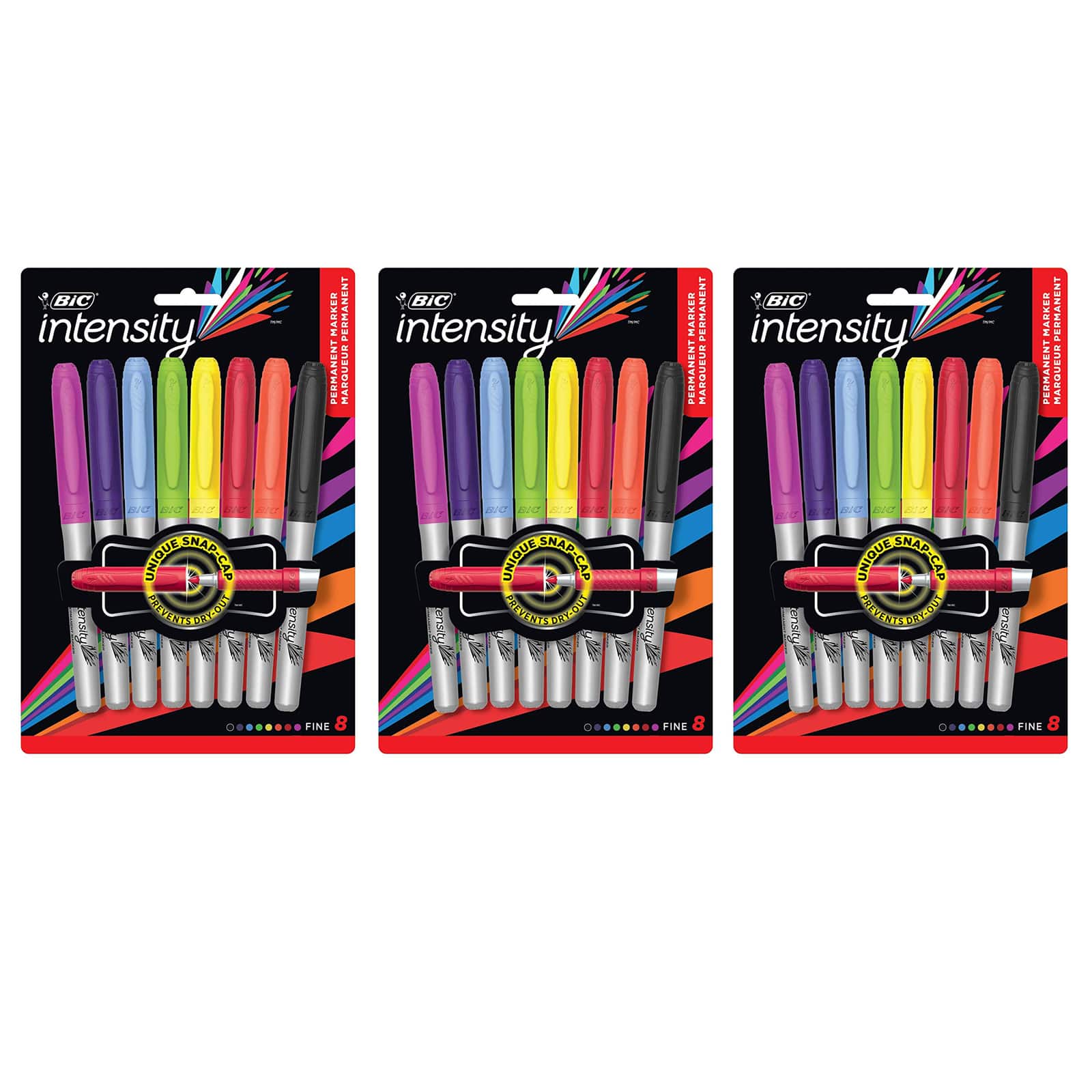 BIC® Intensity Assorted Colors Fine Point Permanent Marker, 3