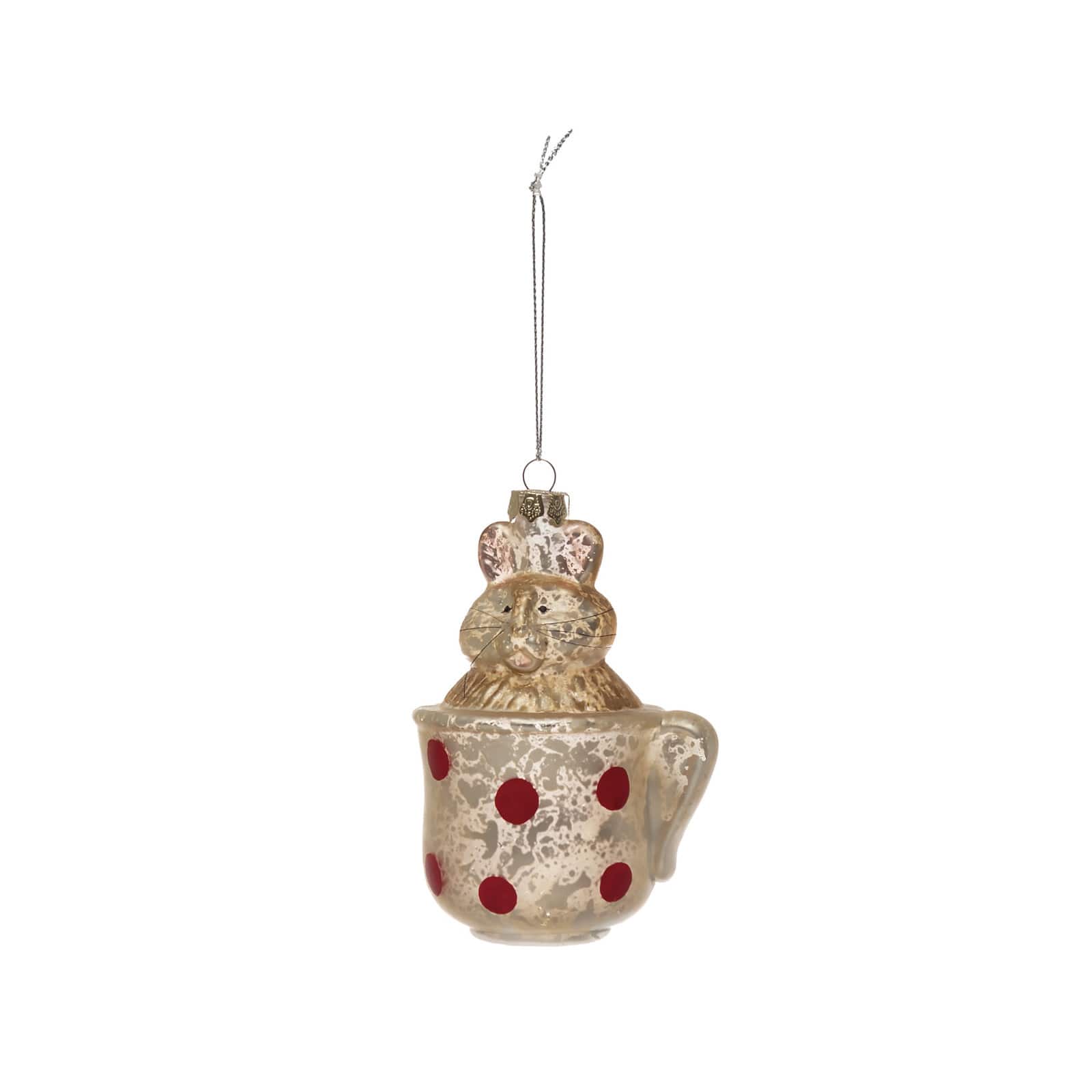 Hello Honey&#xAE; Hand-Painted Mercury Glass Mouse In Teacup Ornament