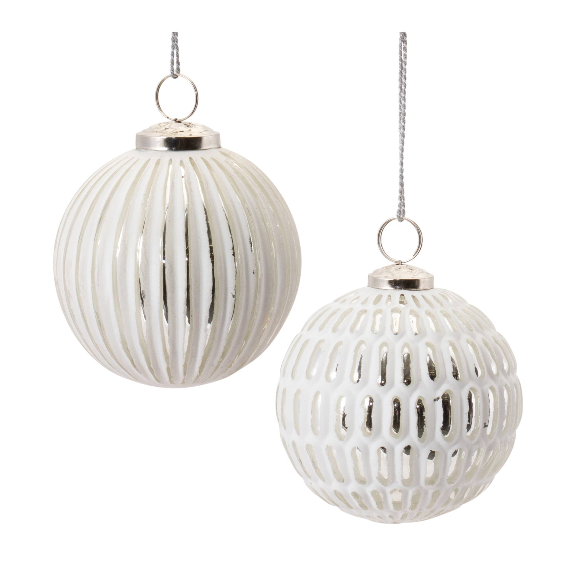 4&#x22; Frosted Glass Ball Ornament Set