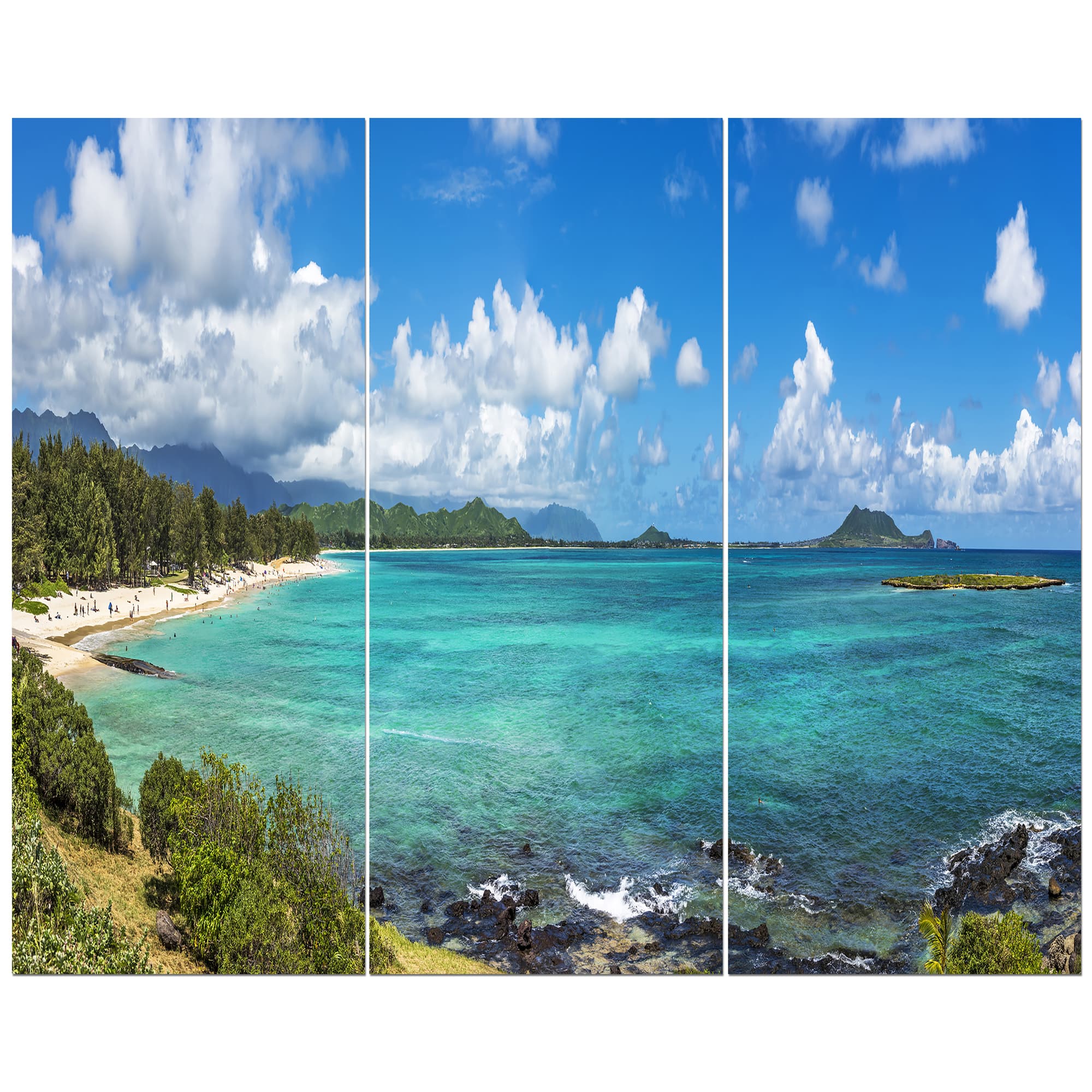 Designart - Kailua Beach in Oahu - Landscapes Sea & Shore Photographic on Wrapped Canvas set in Blue | 36" x 28" - 3 Panels | Michaels&reg;