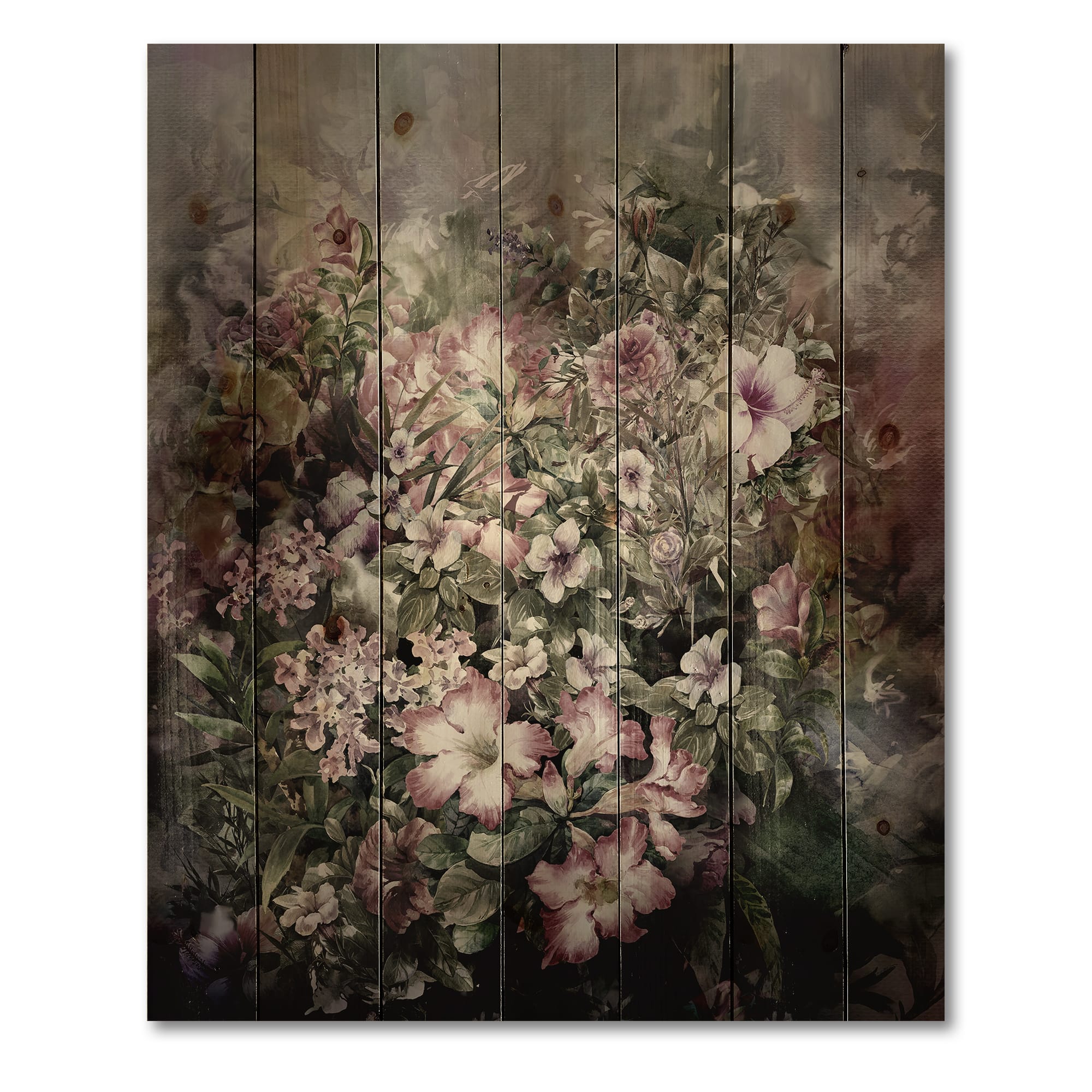 Designart - Retro Drawing of Flowers IV - Vintage Print on Natural Pine Wood