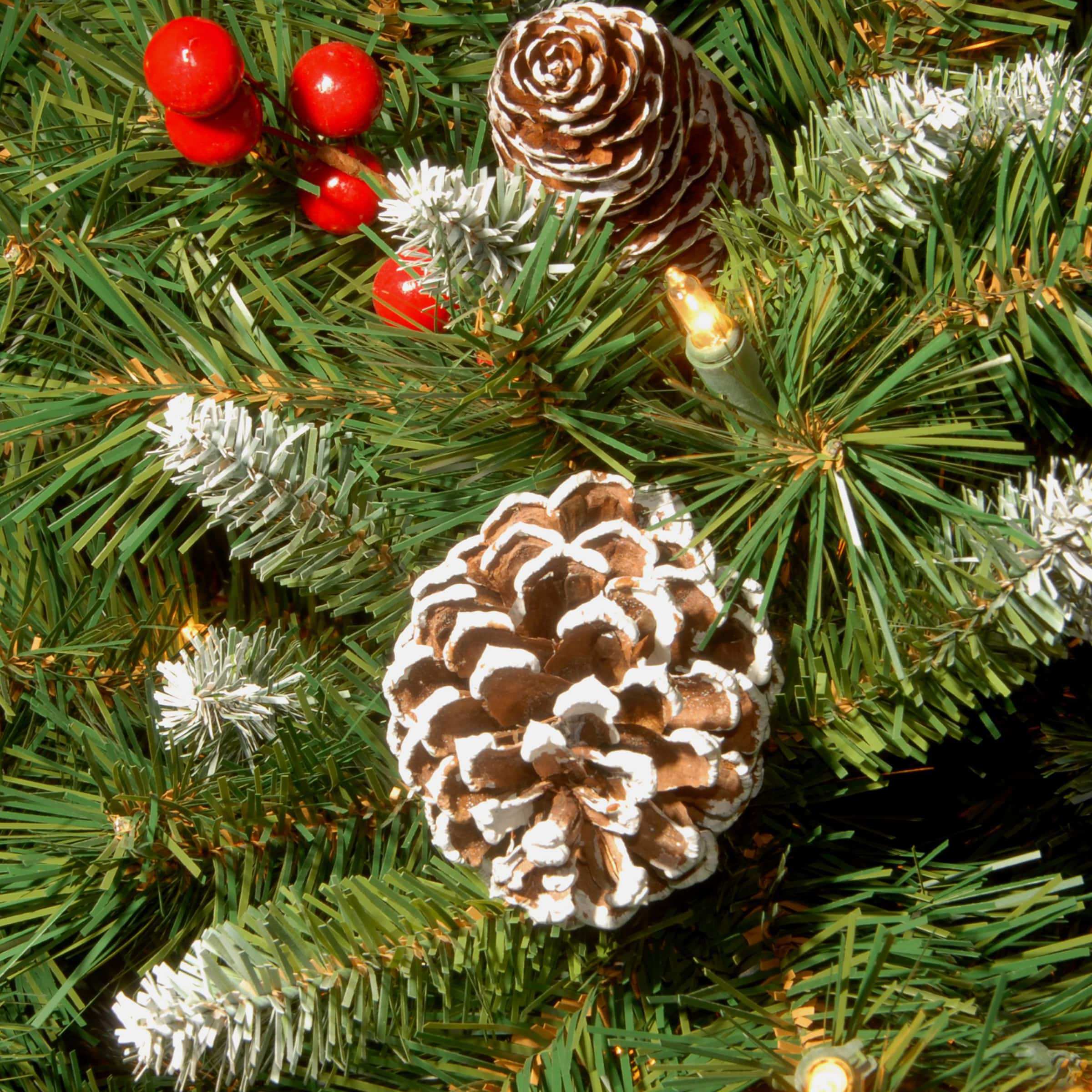 20&#x22; Pre-lit Frosted Berry Artificial Christmas Hanging Basket with Cones, Red Berries and Warm White LED Lights