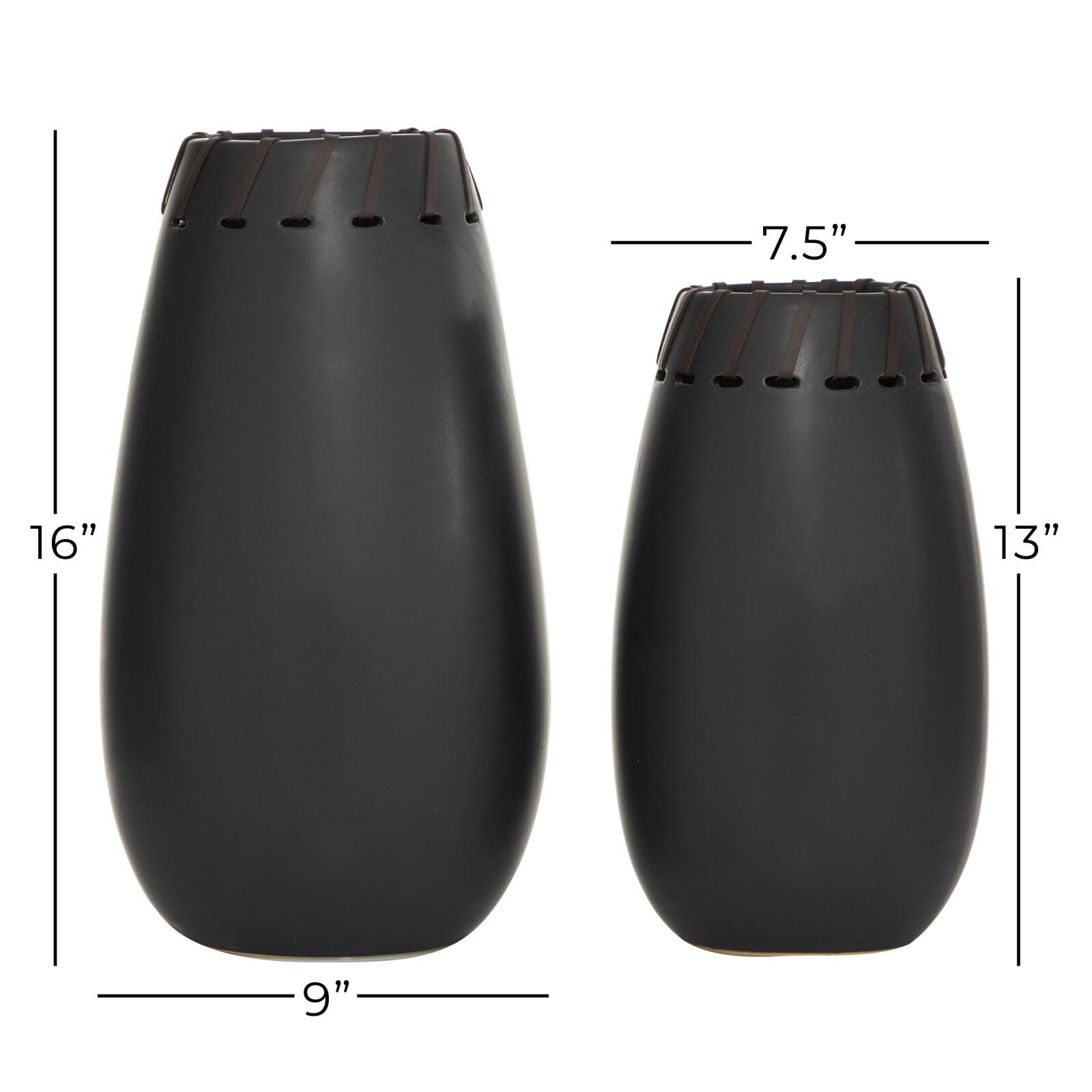Set of 2 Black Stoneware Modern Vase, 16", 13"