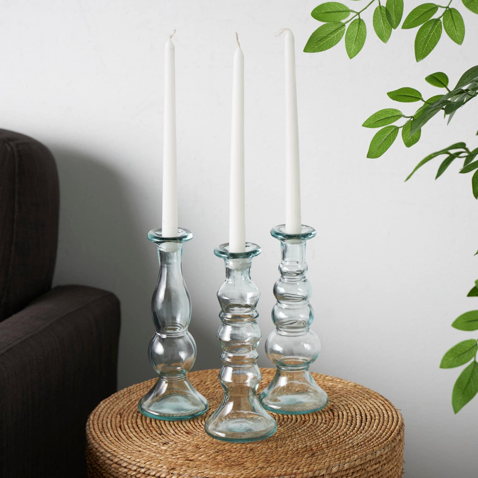 Clear Recycled Glass Candle Holder Set