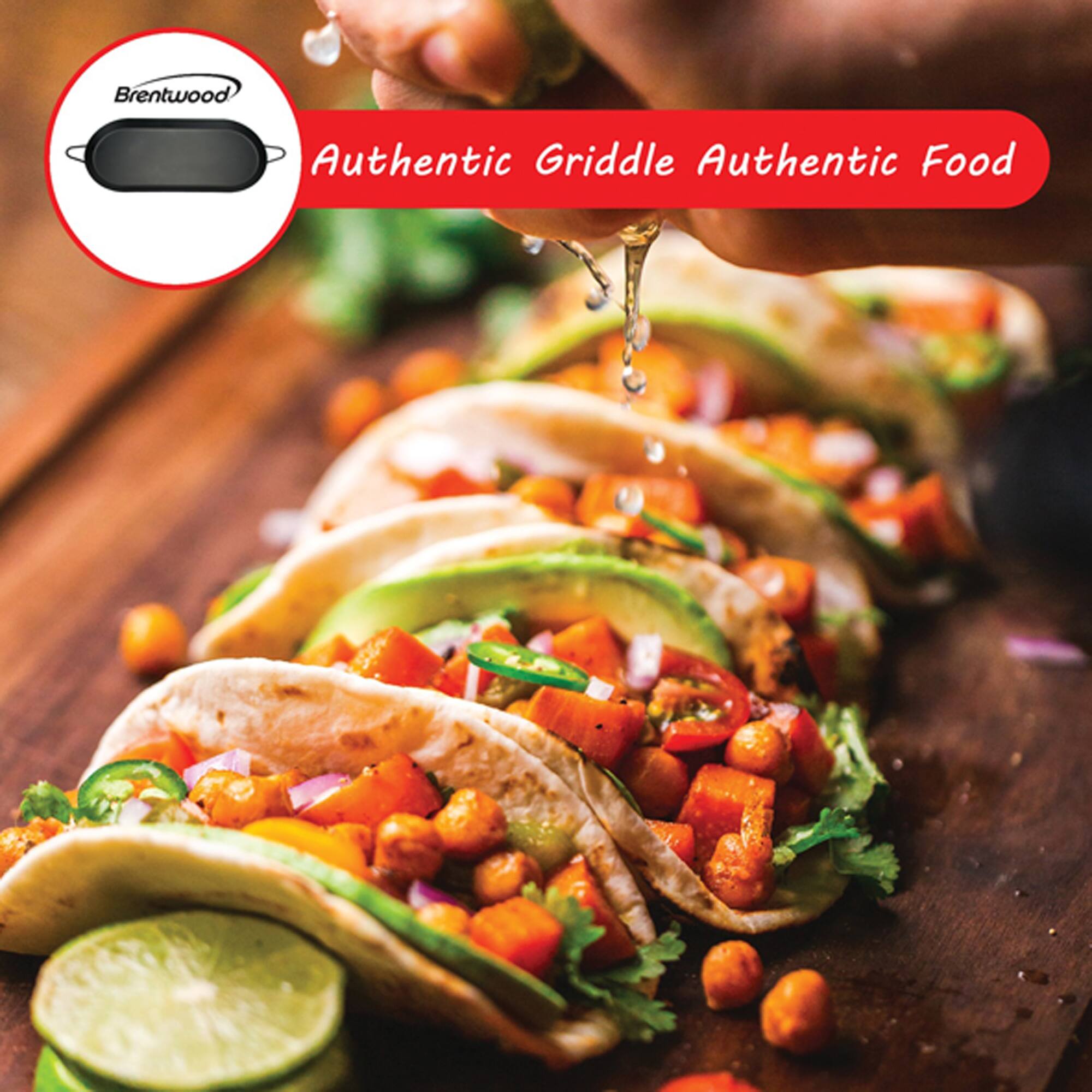 Brentwood 18" x 8.5" Double Burner Carbon Steel Nonstick Comal Griddle