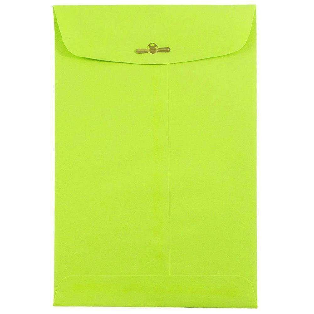 JAM Paper 6" x 9" Ultra Lime Green Open End Catalog Colored Envelopes with Clasp Closure