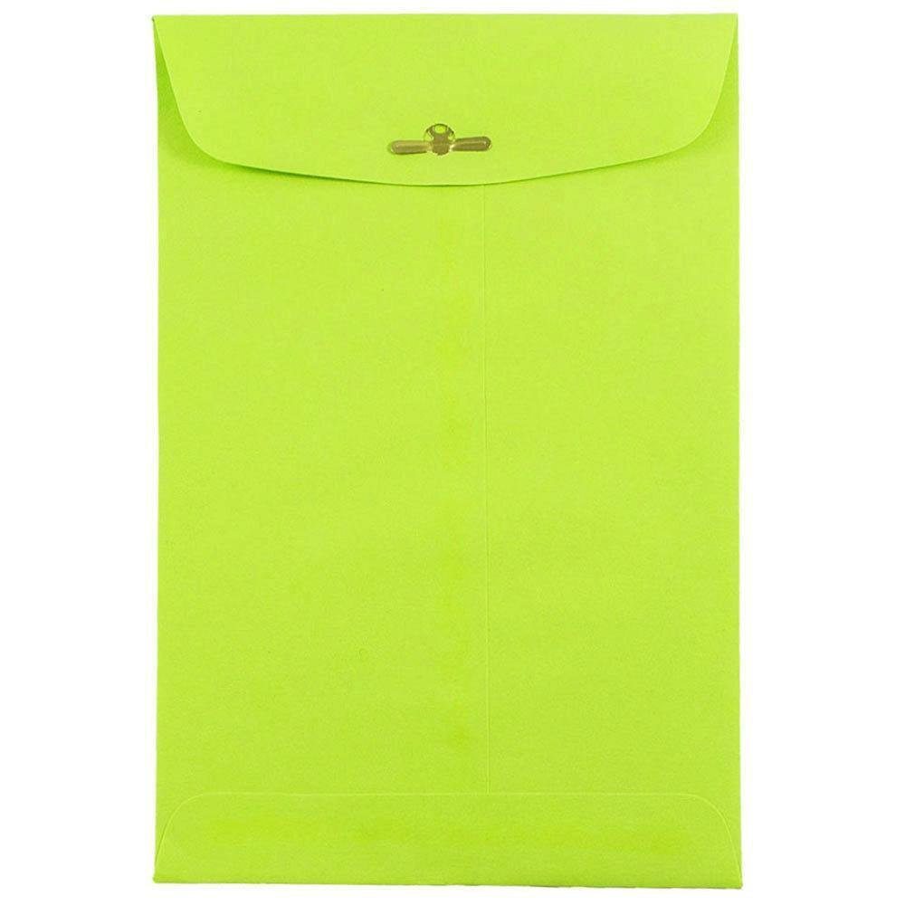 JAM Paper 6&#x22; x 9&#x22; Ultra Lime Green Open End Catalog Colored Envelopes with Clasp Closure