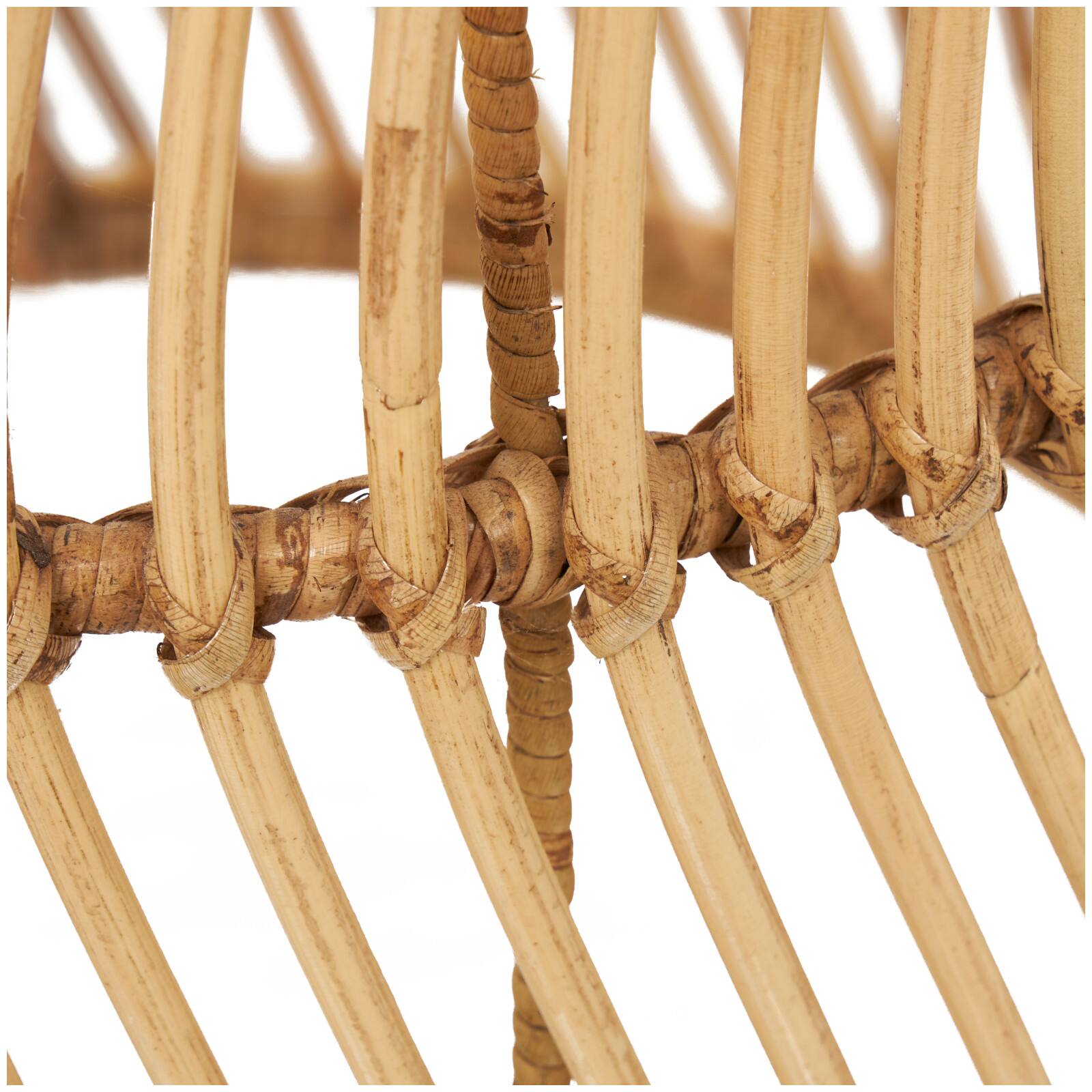 Brown Rattan Handmade Wavy Woven Accent Table with Glass Top