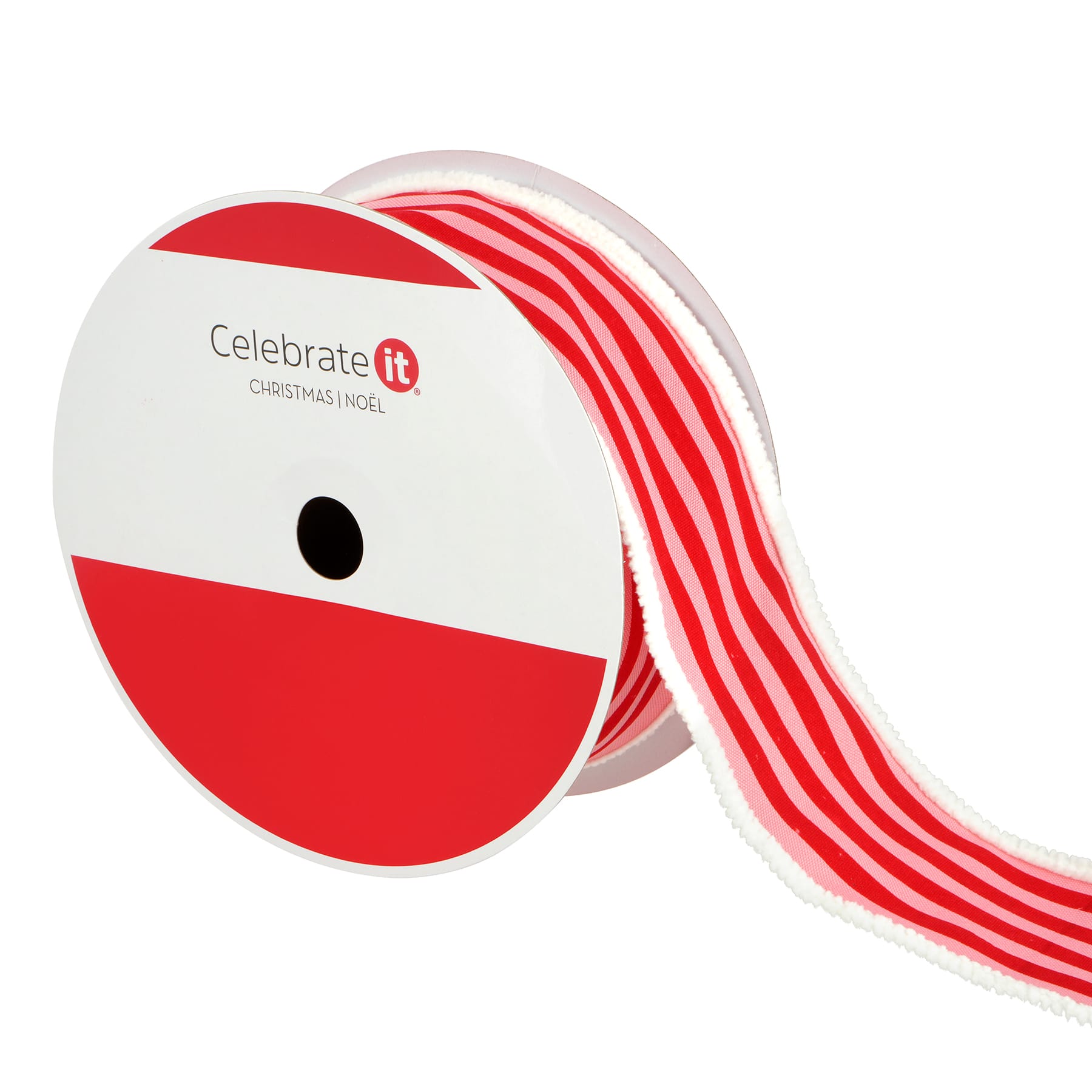 2.5&#x22; x 48ft. Pink &#x26; Red Stripes Holly Jolly Wired Jumbo  Ribbon by Celebrate It&#xAE;