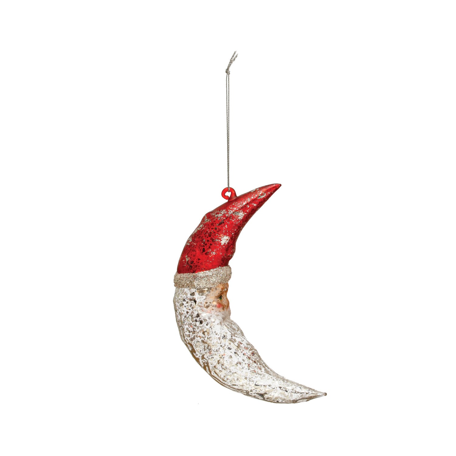 Hello Honey® 6" Red & Silver Mercury Glass Santa Moon Ornament