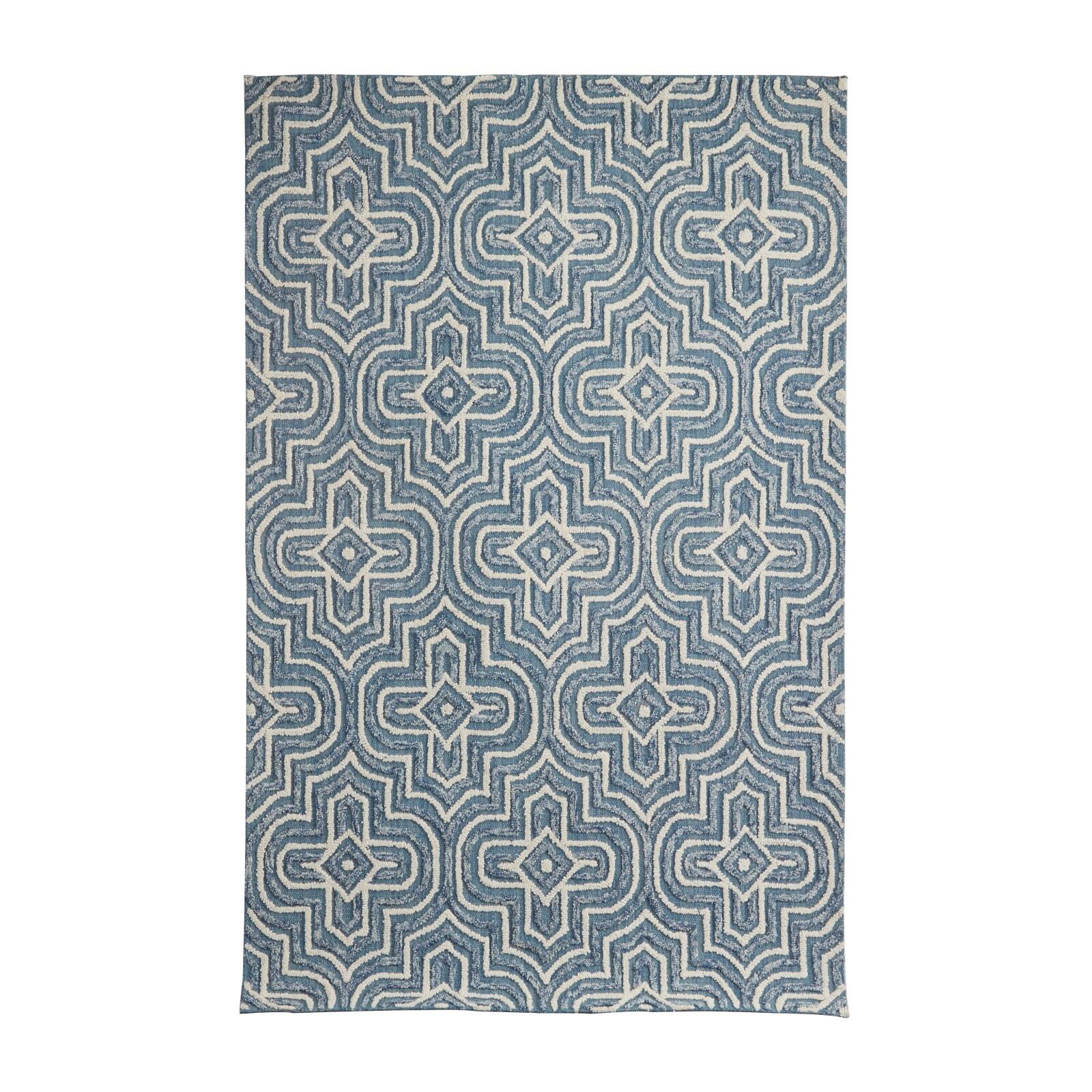 Blue Wool Modern Hand Hooked Rug
