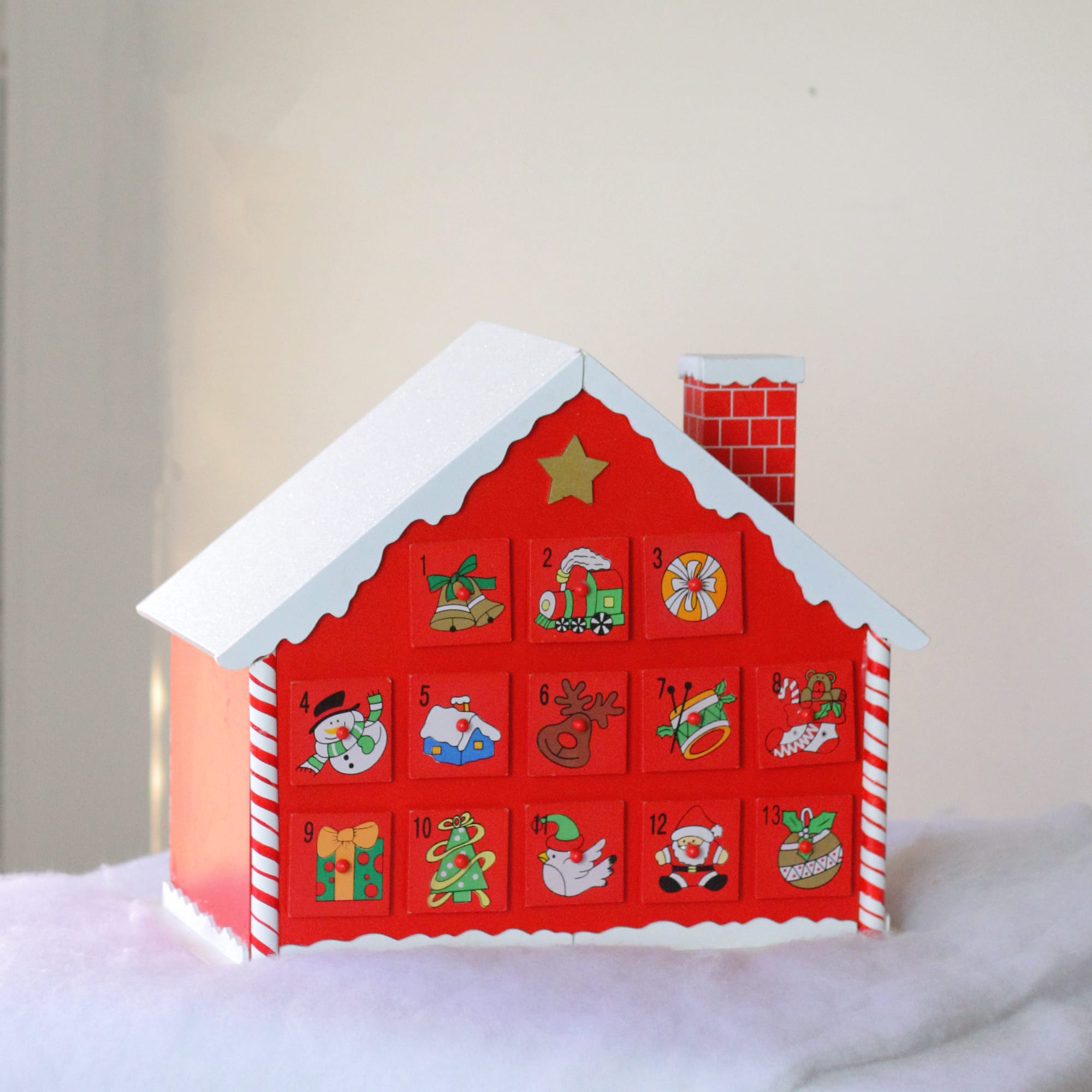 10.25&#x22; Red &#x26; White Advent House with Chimney Storage Box 