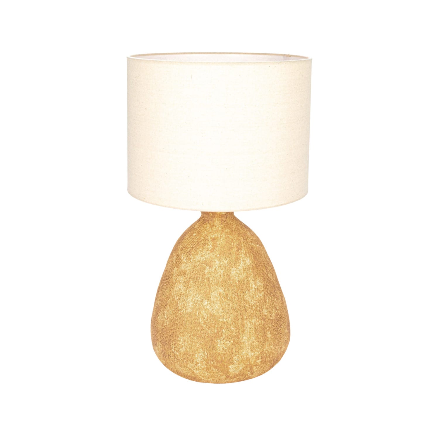 Hello Honey® 26.5" Beige Round Textured Stoneware Table Lamp with Natural Linen Shade