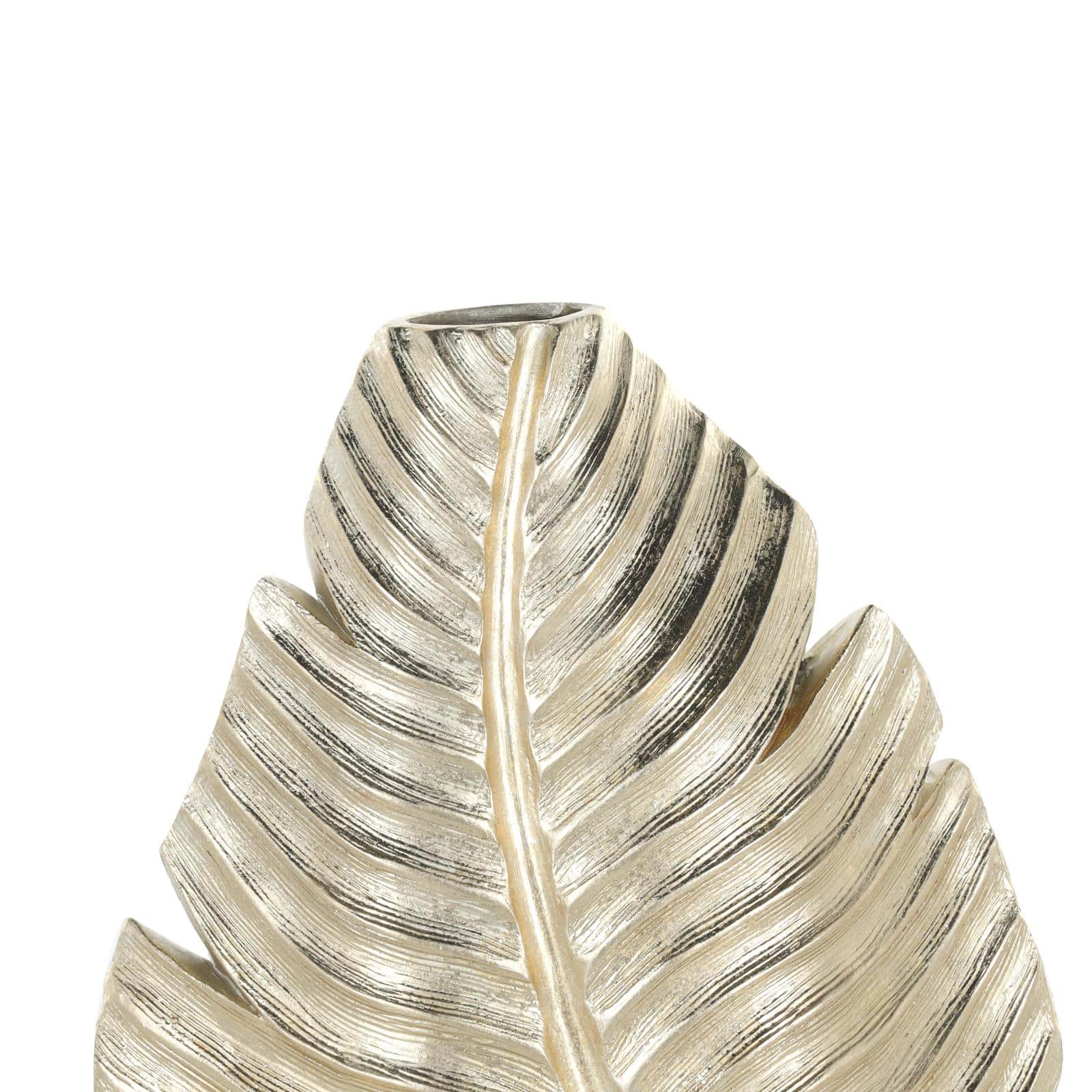 14" Gold Metallic Curved Leaf Polystone Vase