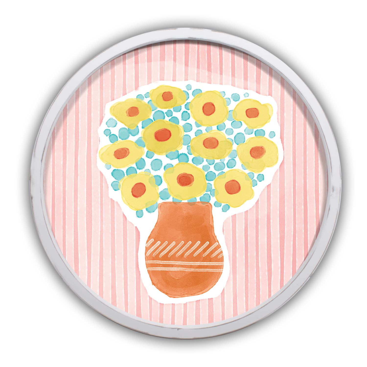 Watercolor Floral Bouquet 20" x 20" Round White Framed Print