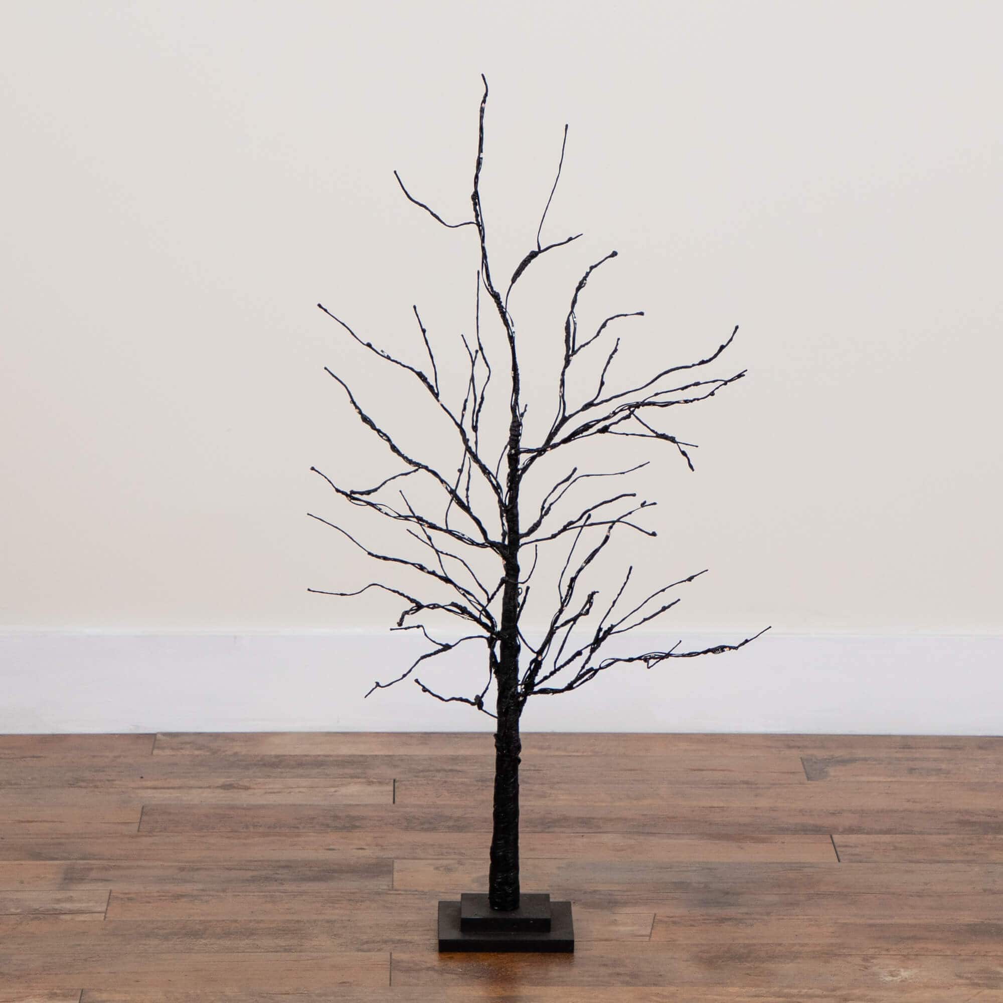 3ft. Pre-Lit Halloween Black Twig Artificial Tree with 80 Orange &#x26; Purple LED Lights