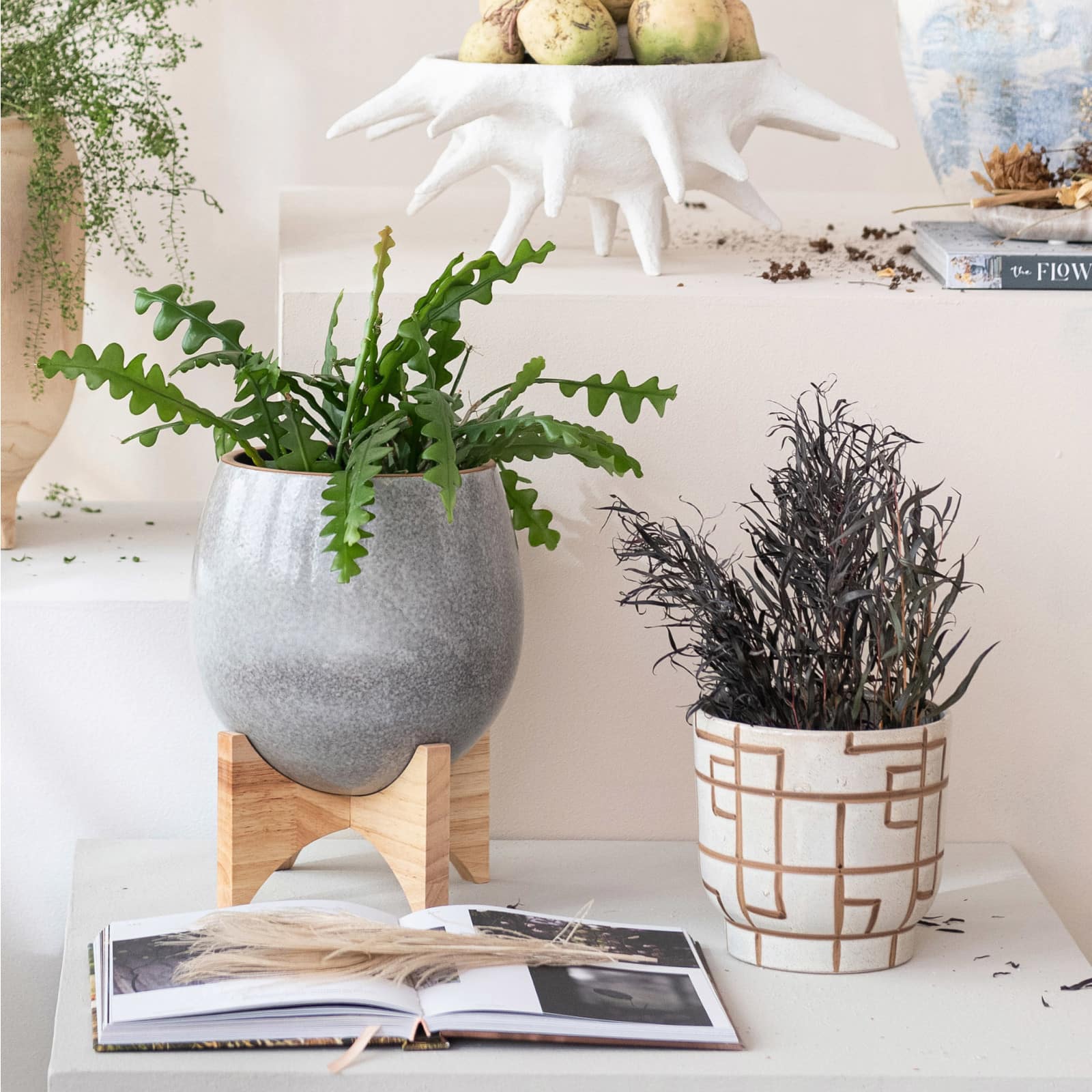 Hello Honey® 6" Cream & Brown Geometric Harmony Stoneware Planter