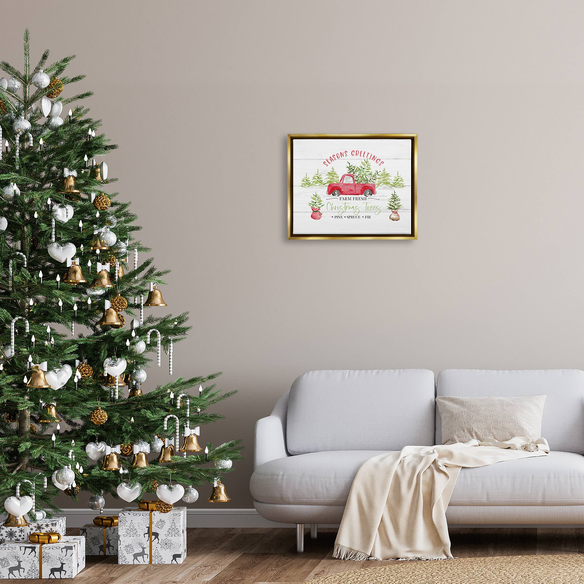 Stupell Industries Farm Fresh Christmas Trees Seasonal Framed Floater Canvas Wall Art