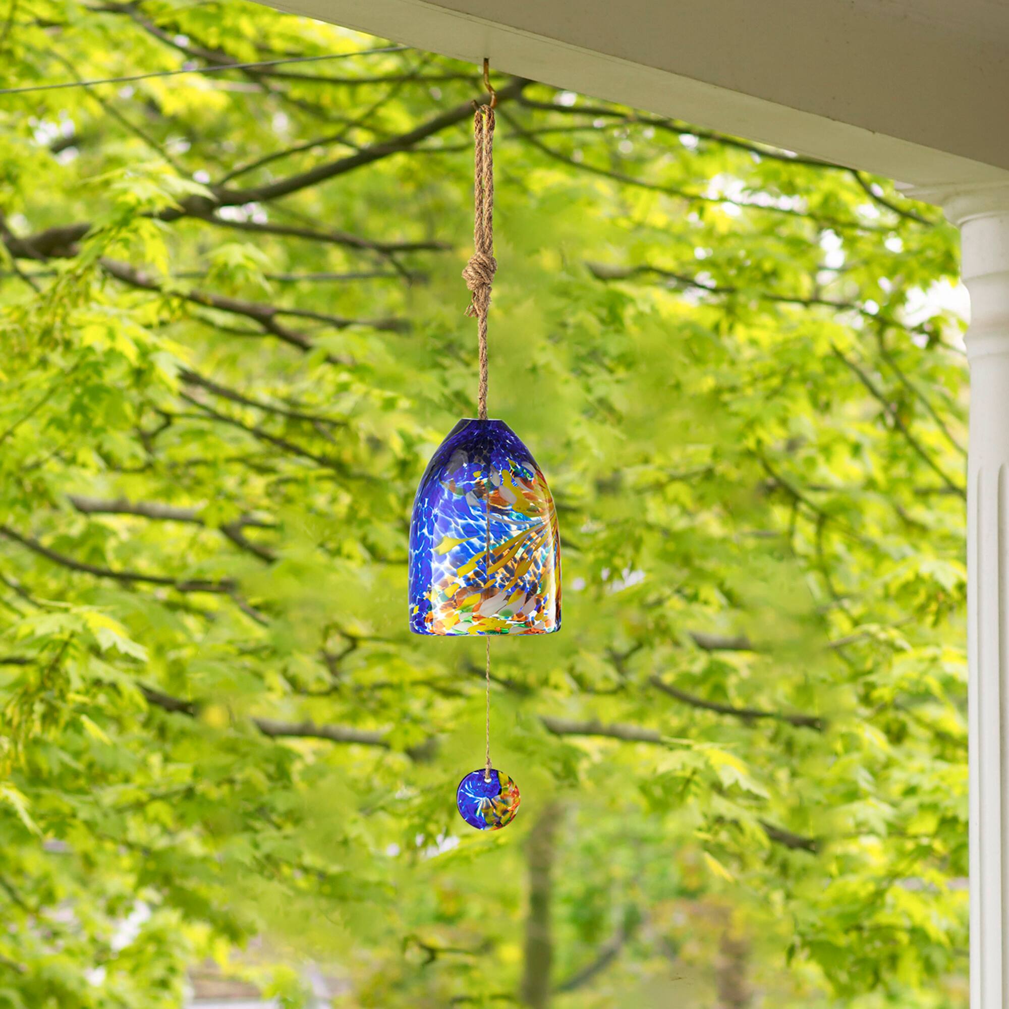 Glitzhome® 26" Blue & Yellow Glass Twist Glaze Windchime